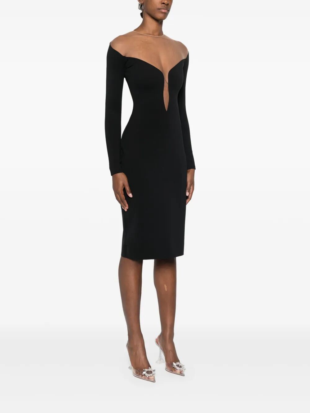 MUGLER Deep Neck Fit Midi Dress