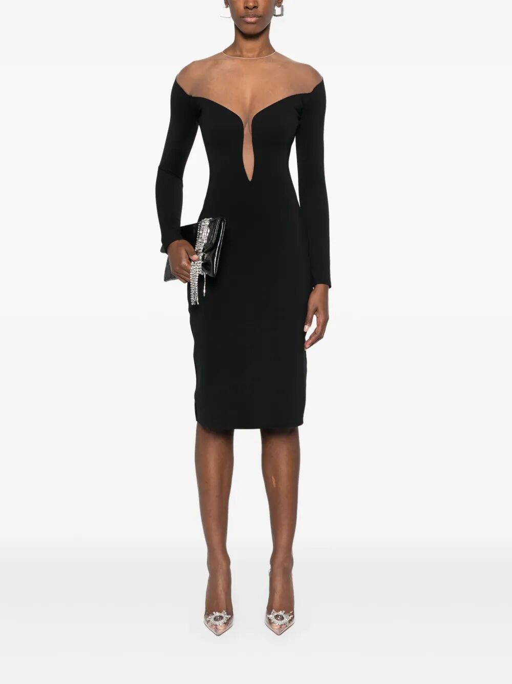 MUGLER Deep Neck Fit Midi Dress