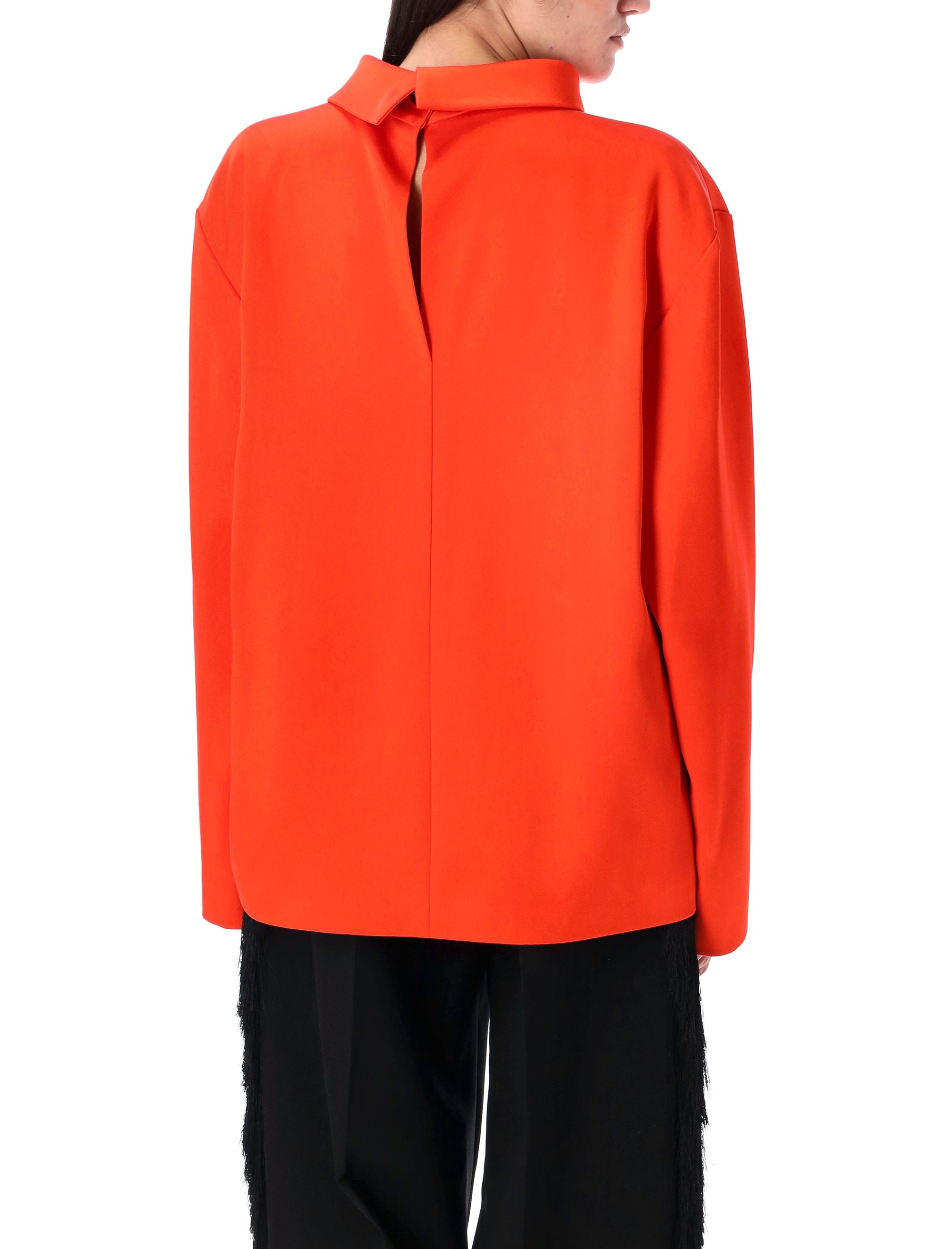 CARVEN Double Satin Blouse with High Collar - Size 34