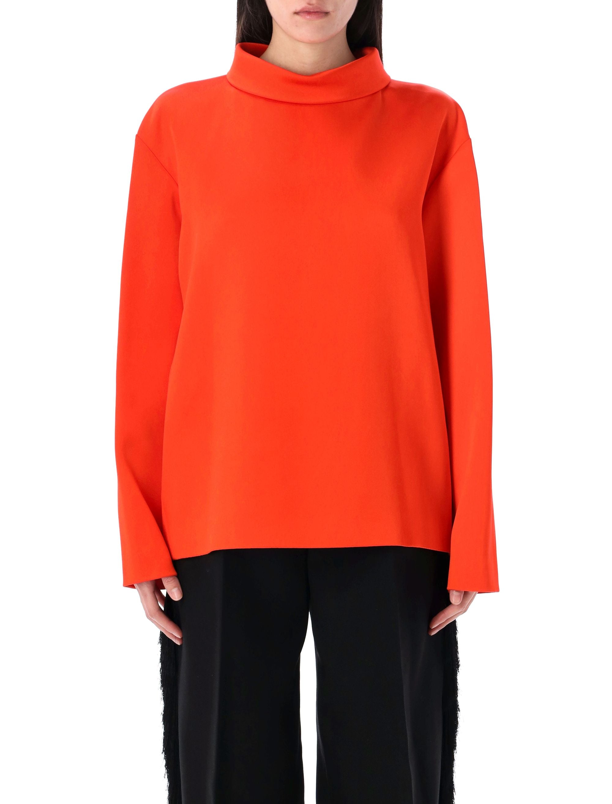 CARVEN Double Satin Blouse with High Collar - Size 34