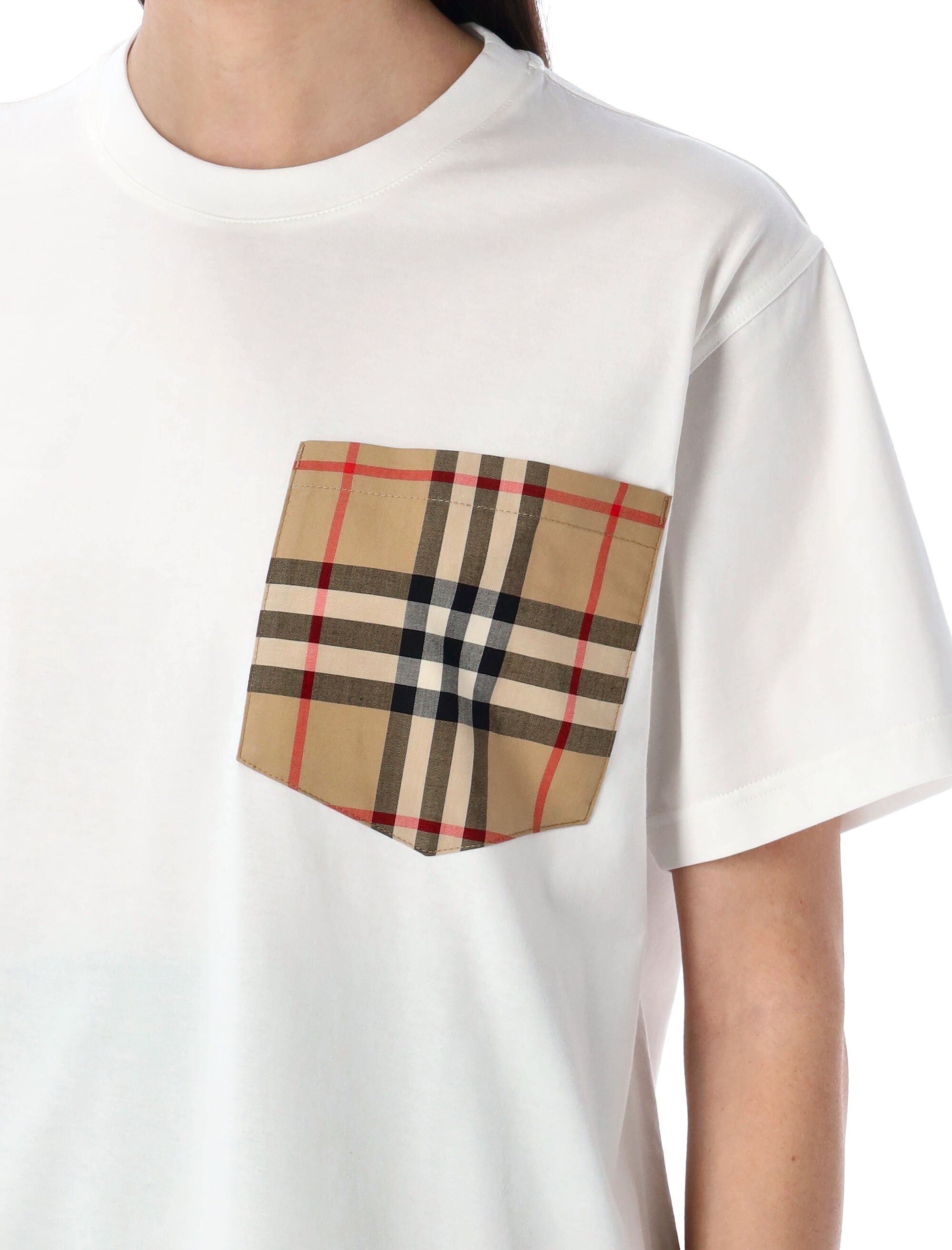 BURBERRY Check Pocket Cotton T-Shirt - Women's Size S
