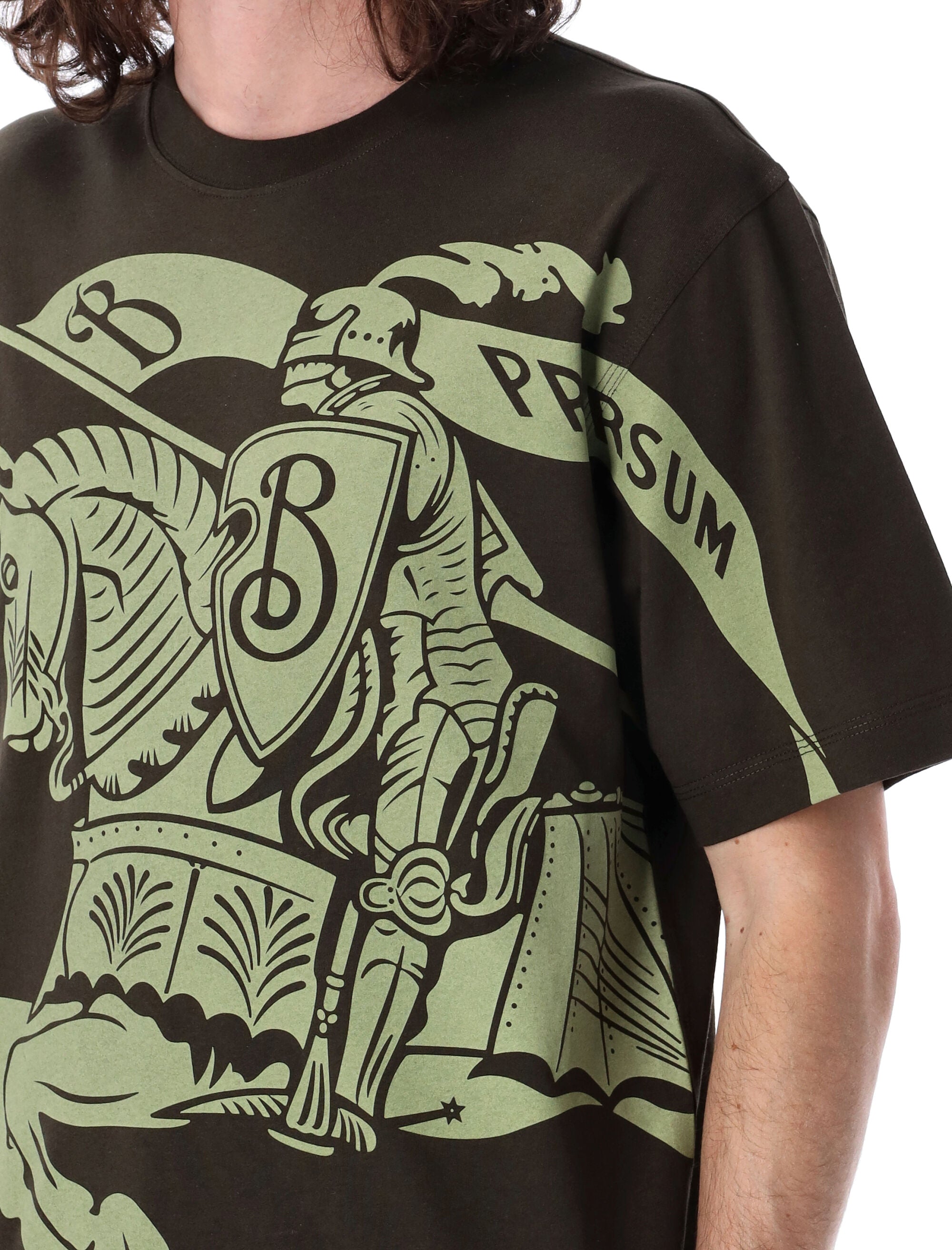 BURBERRY Equestrian Knight Print Cotton T-Shirt - Size L