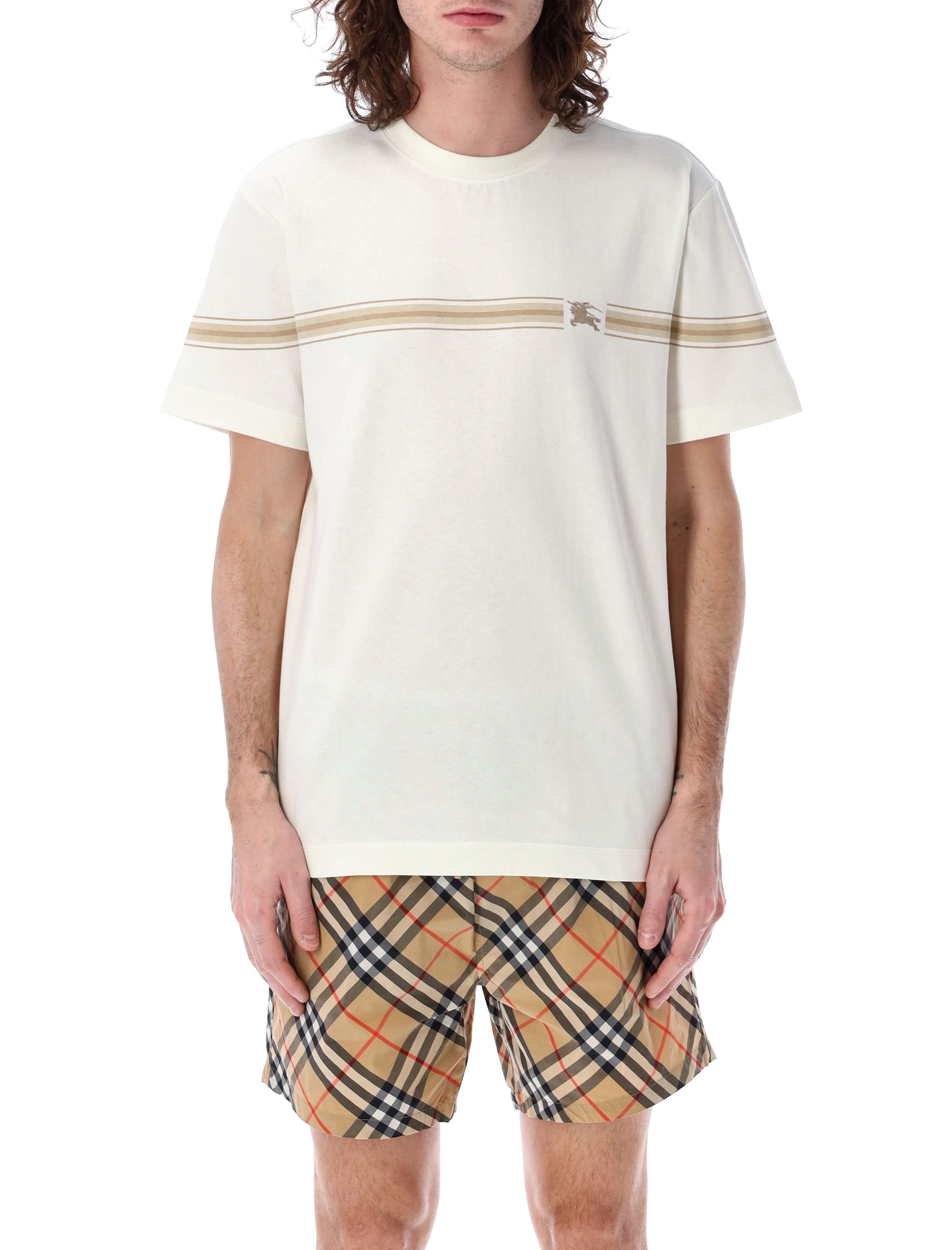 BURBERRY Striped Cotton T-Shirt - Slim Fit, Short Sleeves (Size L)