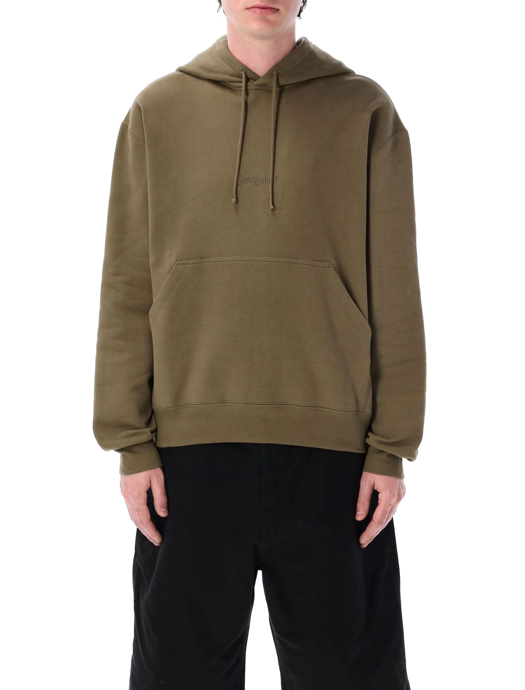 SAINT LAURENT Drawstring Hoodie with Embroidered Chest - Size L