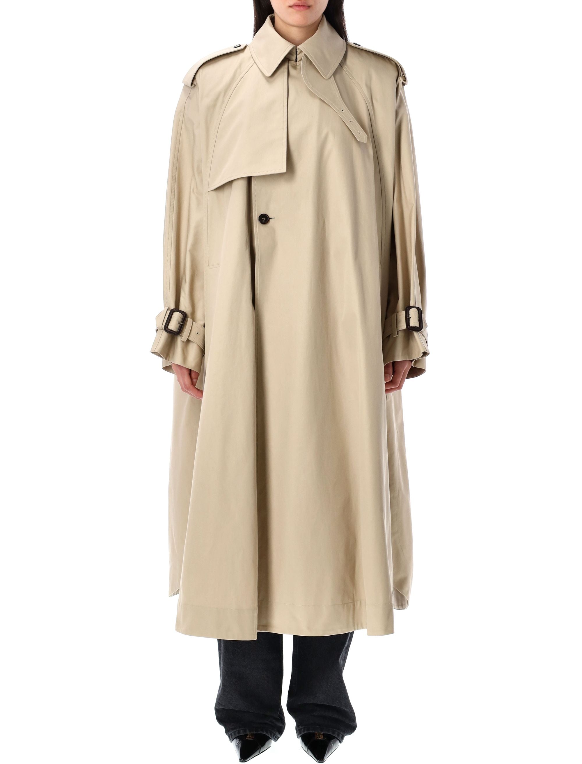 SAINT LAURENT Oversized Cotton Twill Cape Trench Jacket - Long Fit