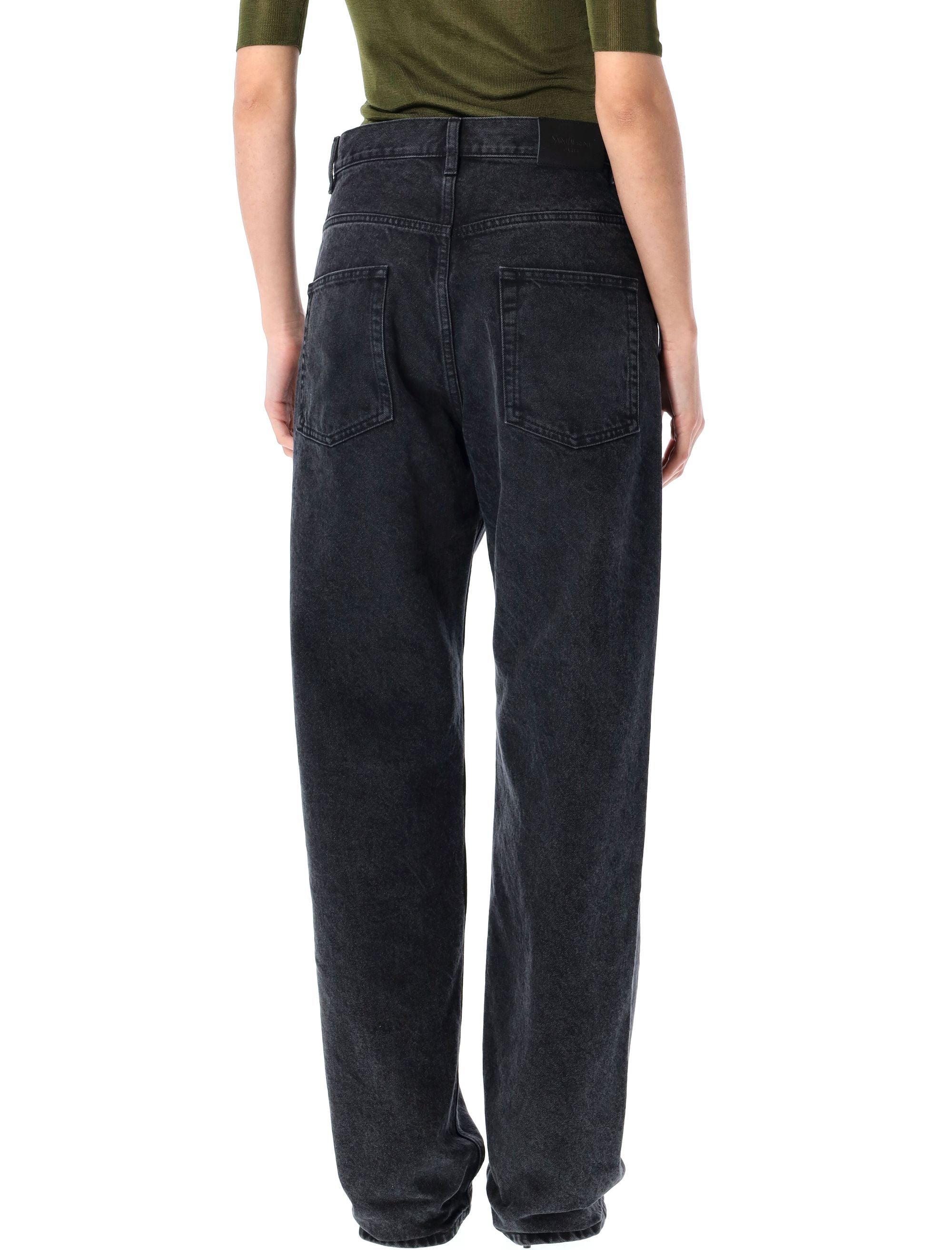 SAINT LAURENT High Waist Carrot-Fit Jeans with Washed Effect