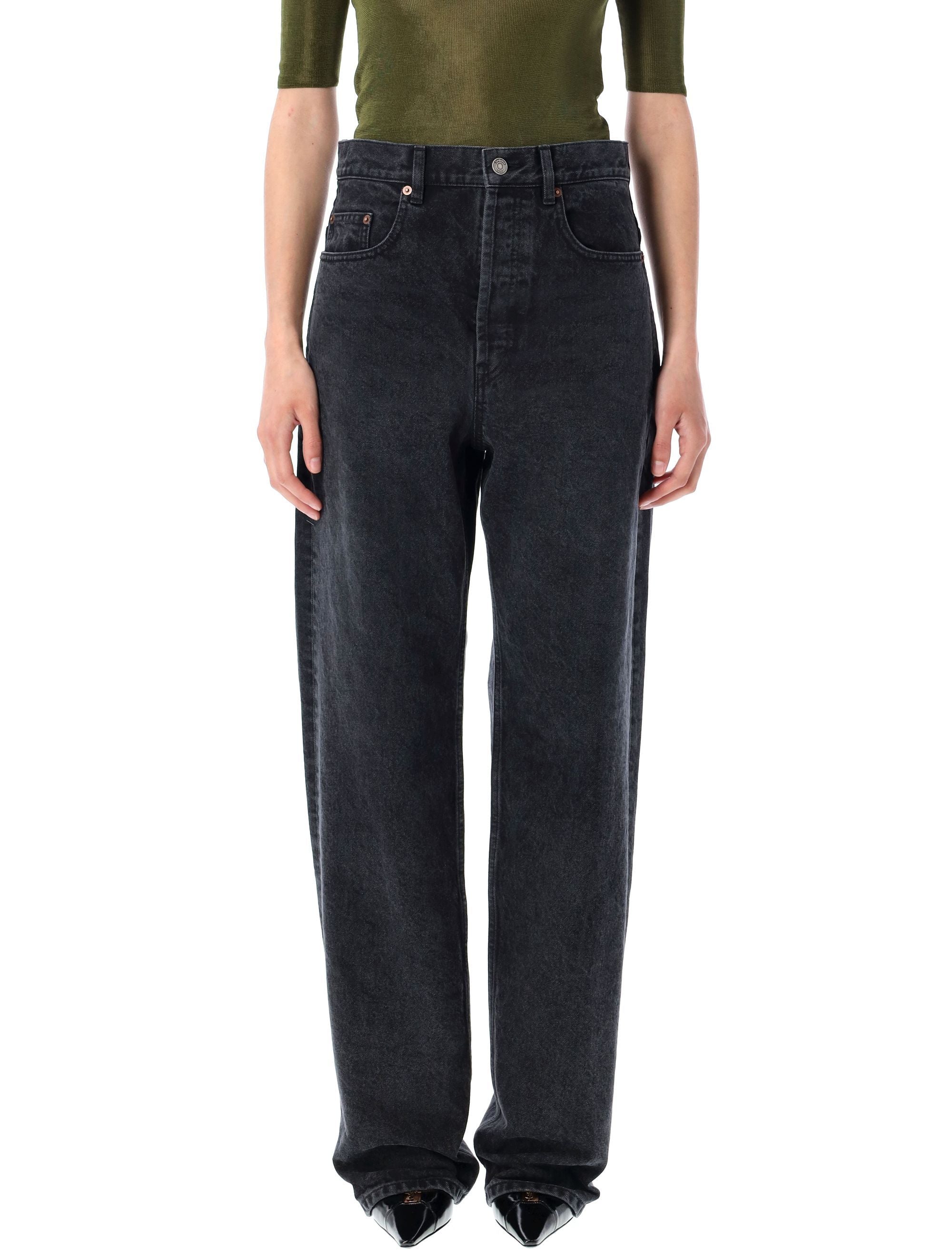 SAINT LAURENT High Waist Carrot-Fit Jeans with Washed Effect
