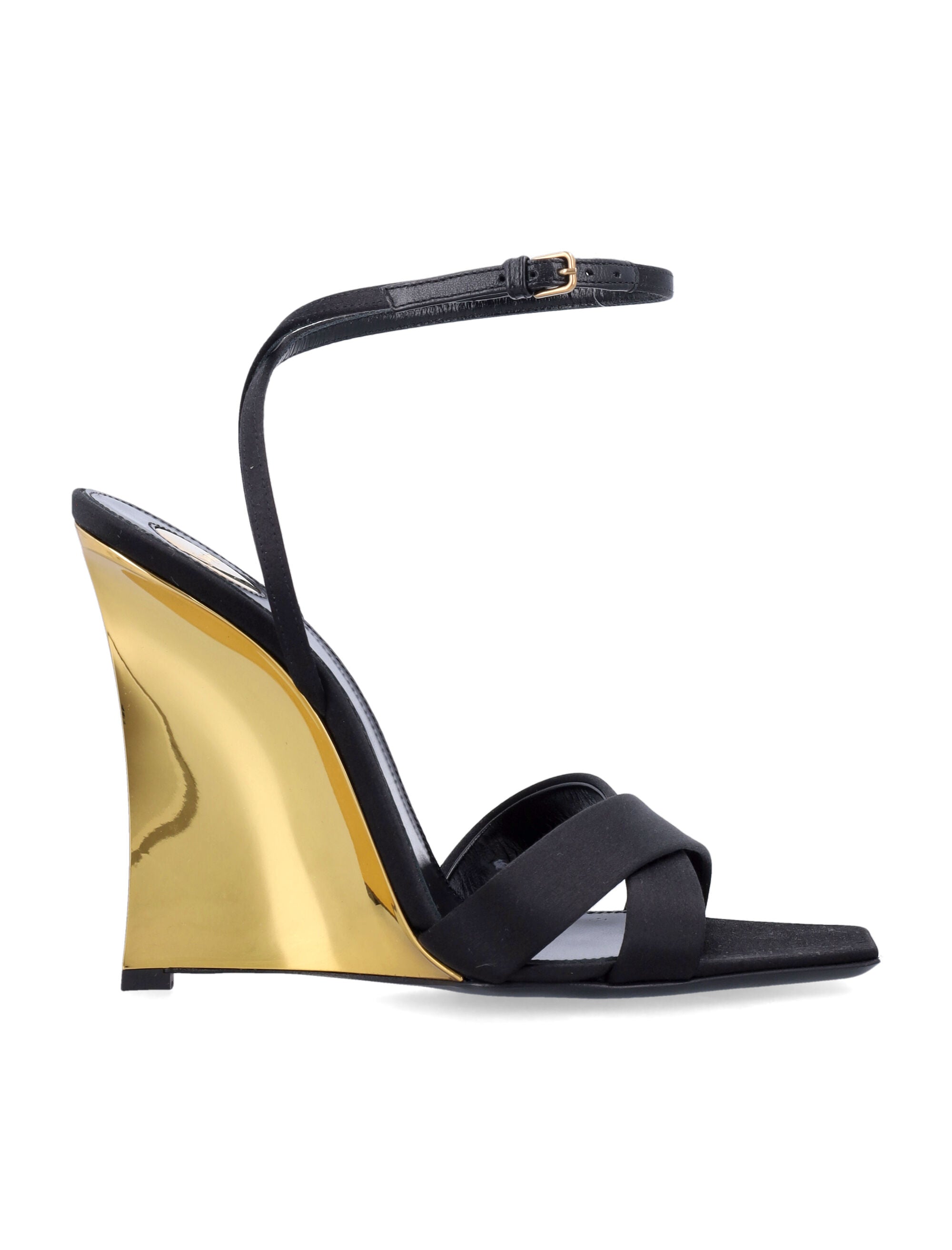 SAINT LAURENT Lucienne Adjustable Ankle Strap Wedge Sandals - 11 cm Heel