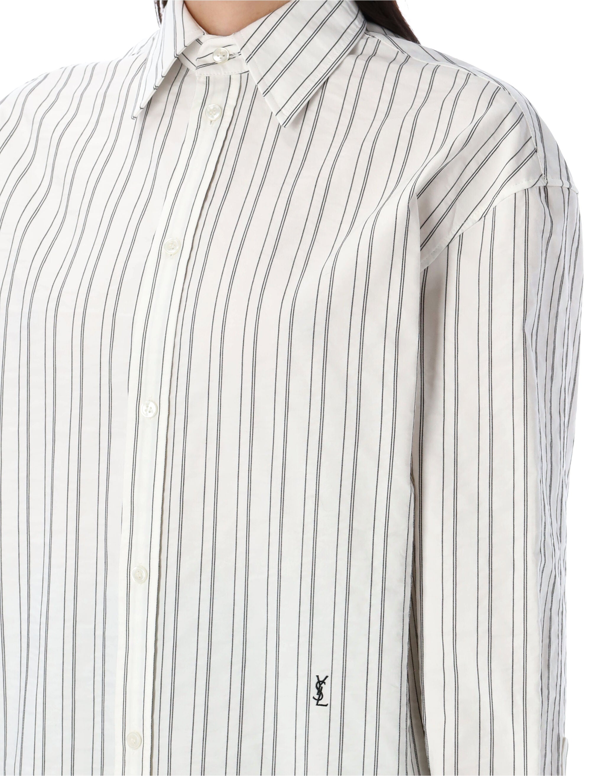 SAINT LAURENT Striped Cassandre Shirt - Size 36
