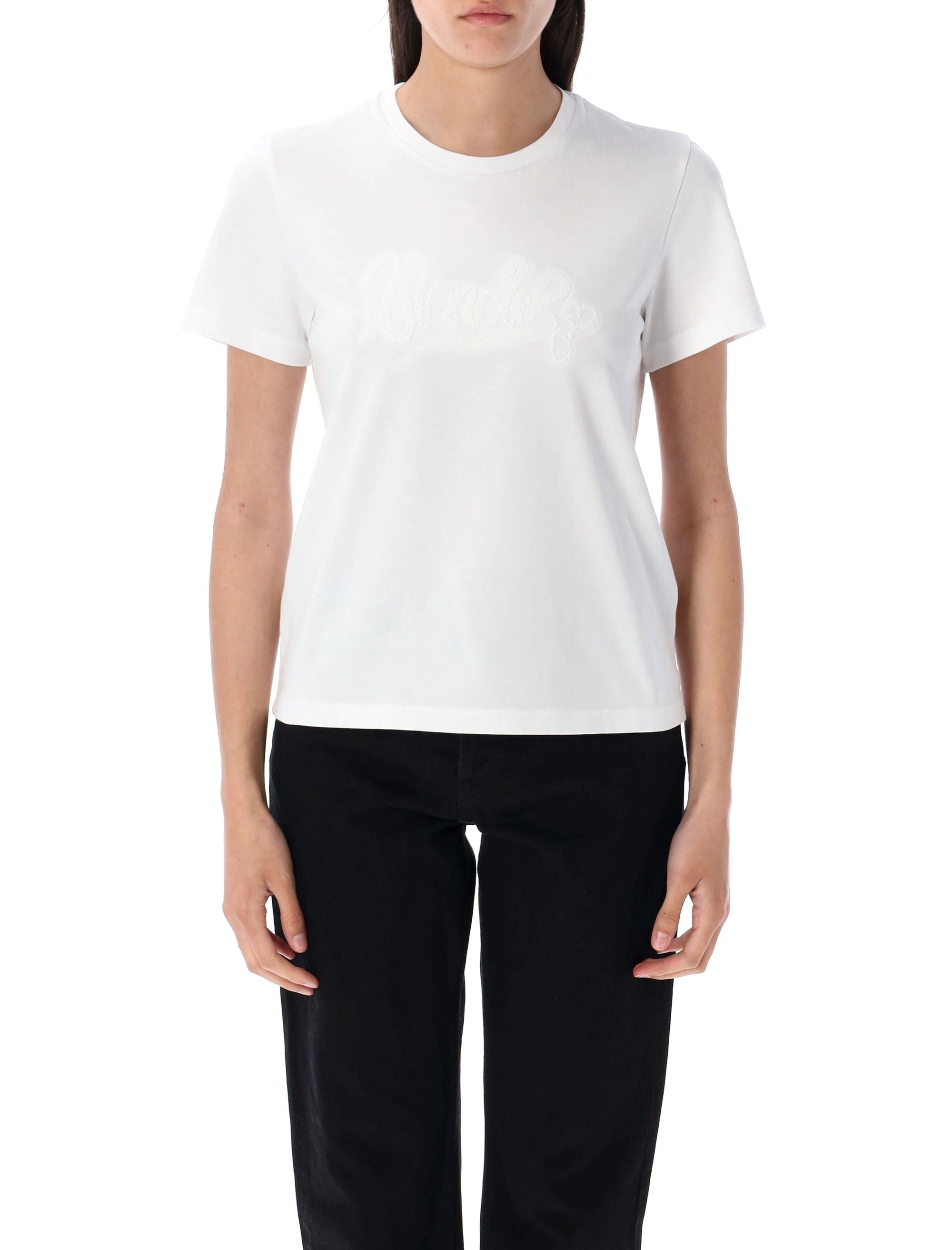 MONCLER Embroidered Calligraphy Logo T-Shirt - Women's Slim Fit