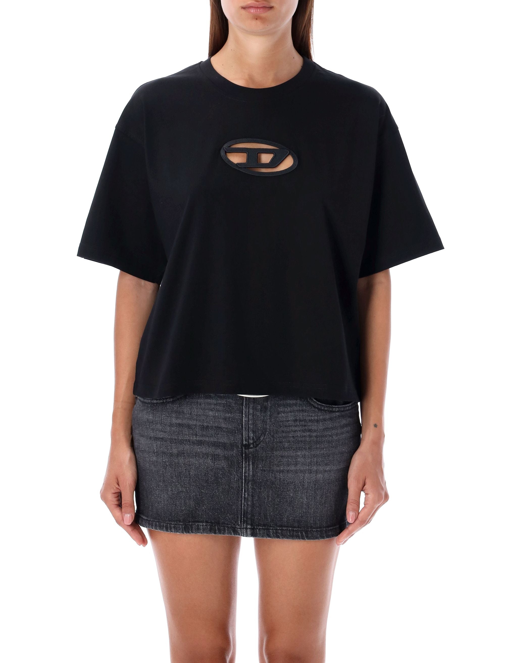 DIESEL Oversized Crop T-Shirt with Unique Chest Cut-Out - Size S
