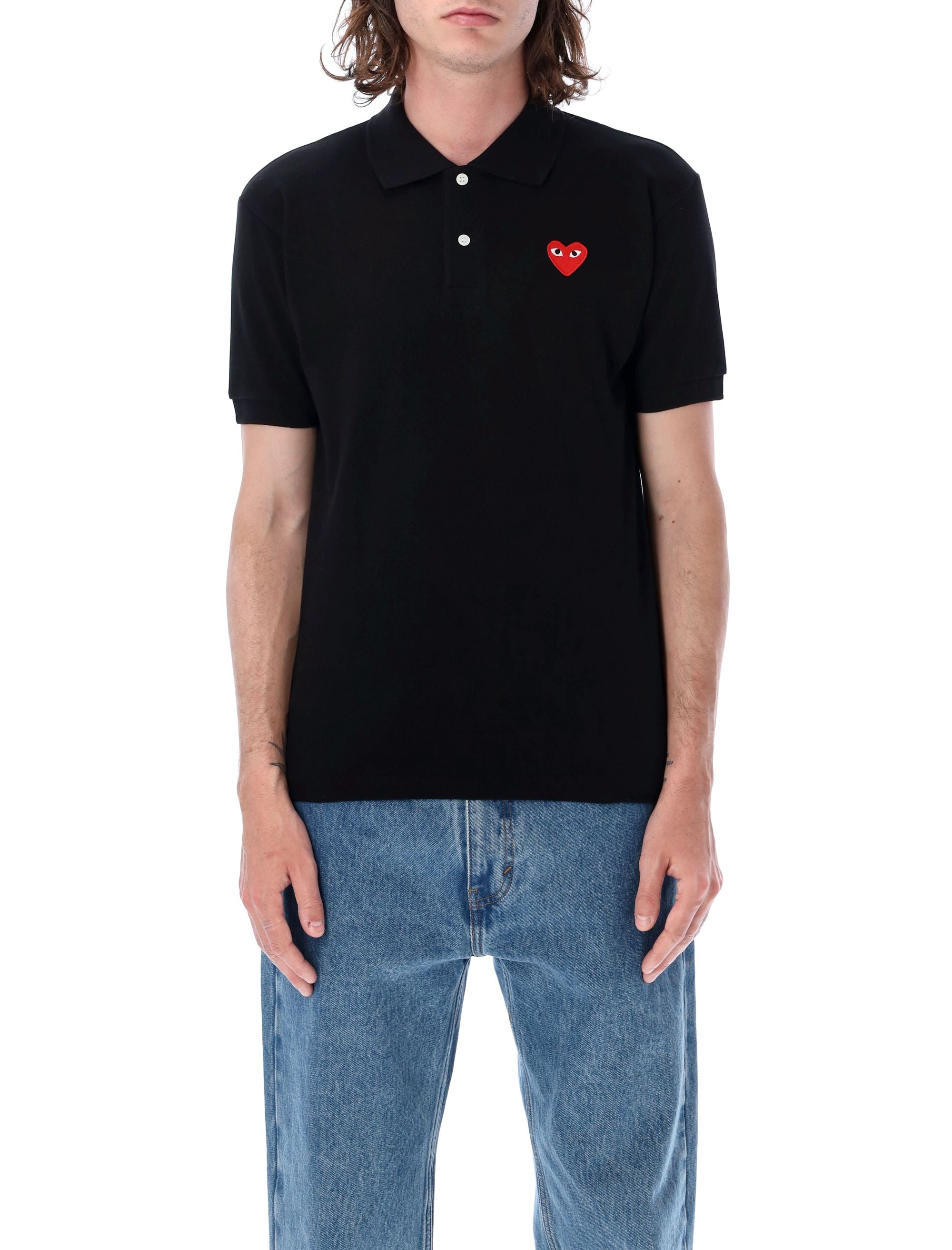 COMME DES GARÇONS PLAY Classic Polo Shirt with Iconic Heart Patch (Size L)