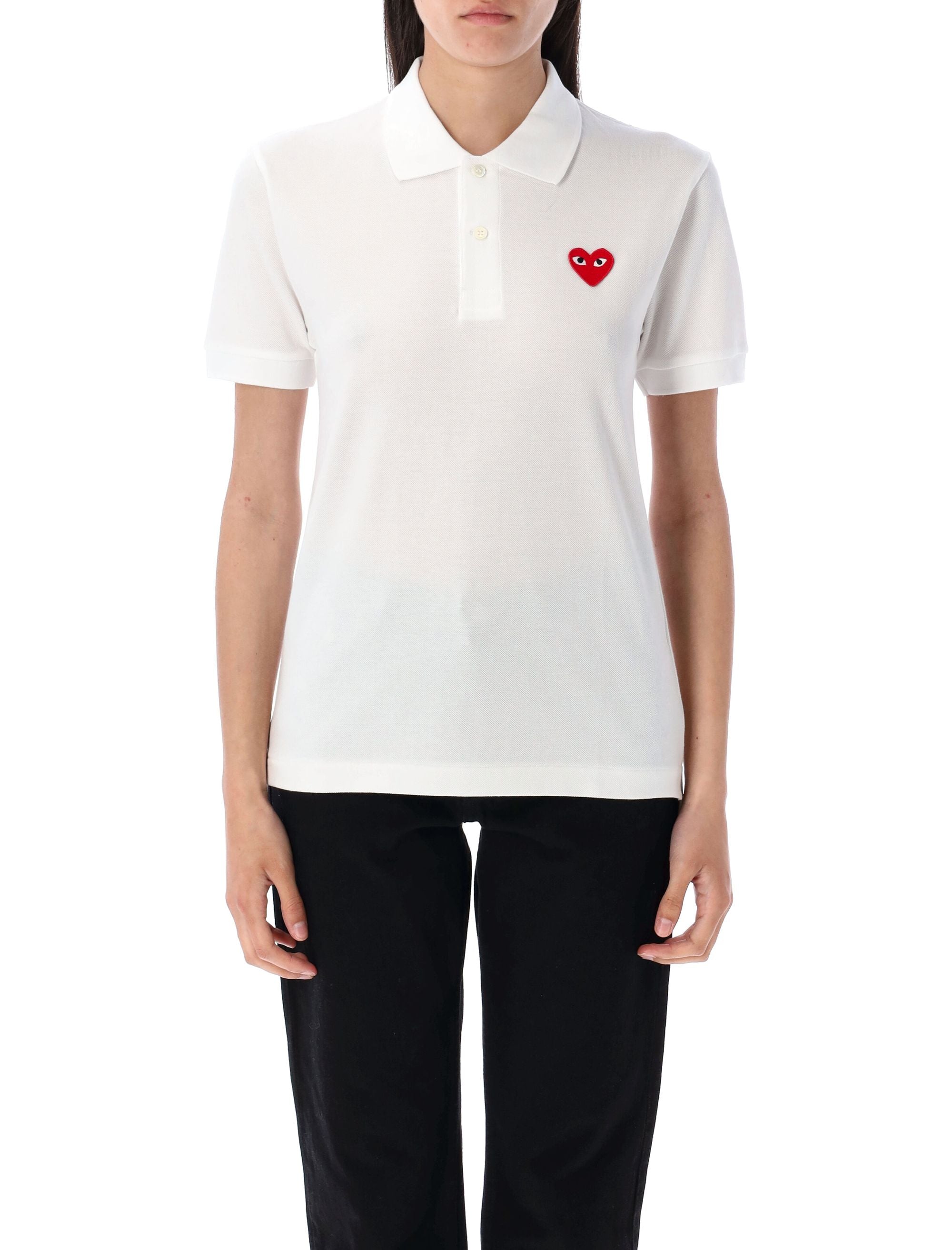 COMME DES GARÇONS PLAY Classic Polo Shirt with Red Heart Patch (Size L)