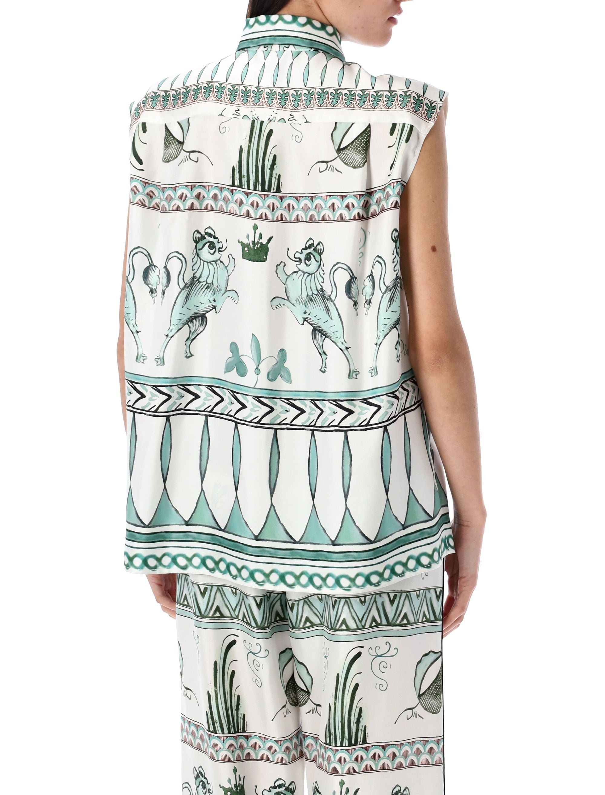 FABIANA FILIPPI Sleeveless Silk Twill Painted Print Shirt - Size S