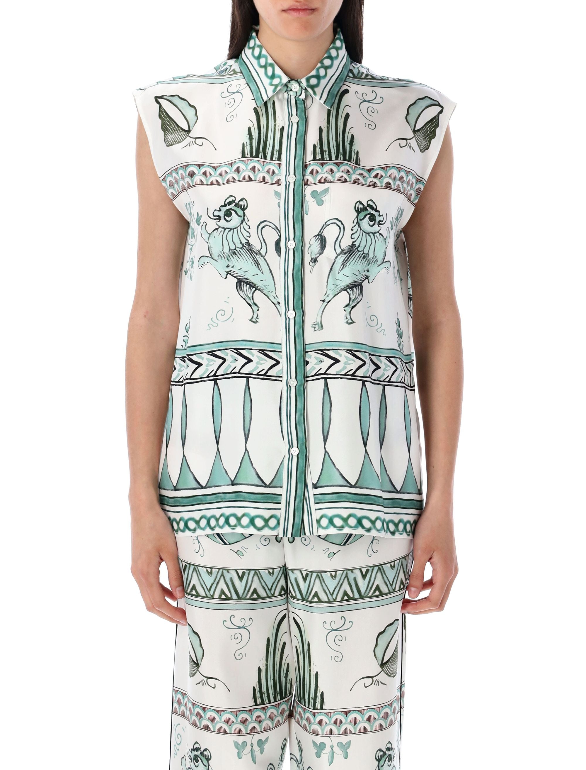 FABIANA FILIPPI Sleeveless Silk Twill Painted Print Shirt - Size S