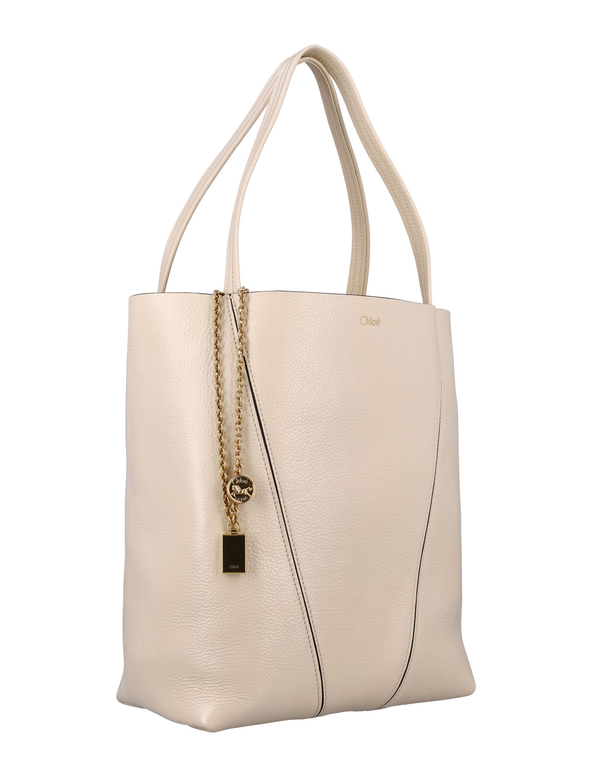CHLOÉ Grained Leather Spin Tote Handbag - 30x27x14 cm