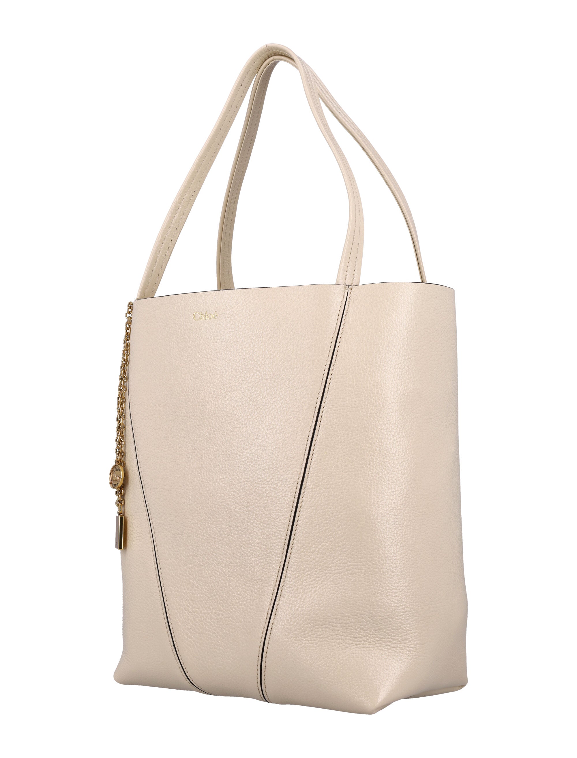 CHLOÉ Grained Leather Spin Tote Handbag - 30x27x14 cm