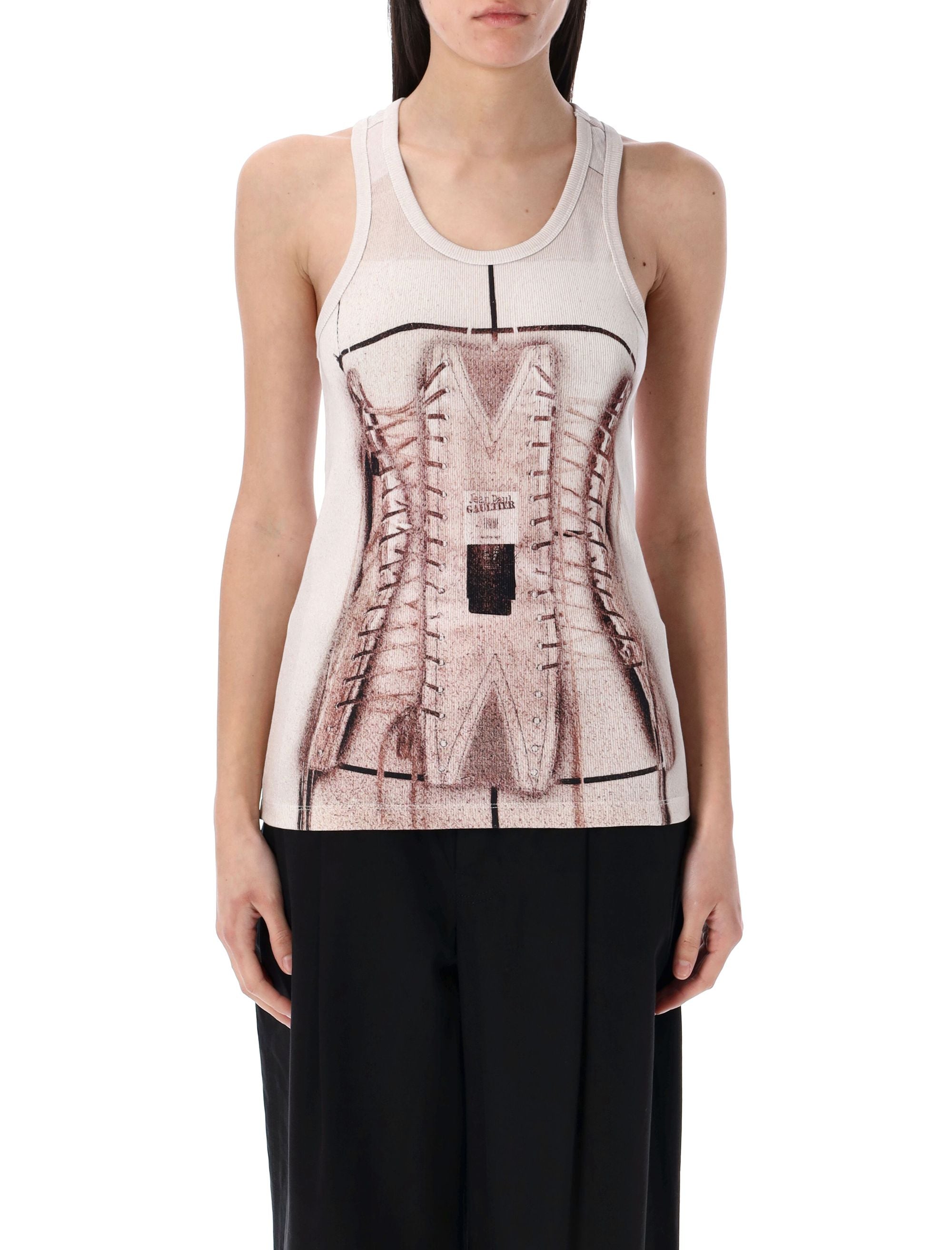 JEAN PAUL GAULTIER Corset Tank Top with Trompe L'Oeil Design - Size S