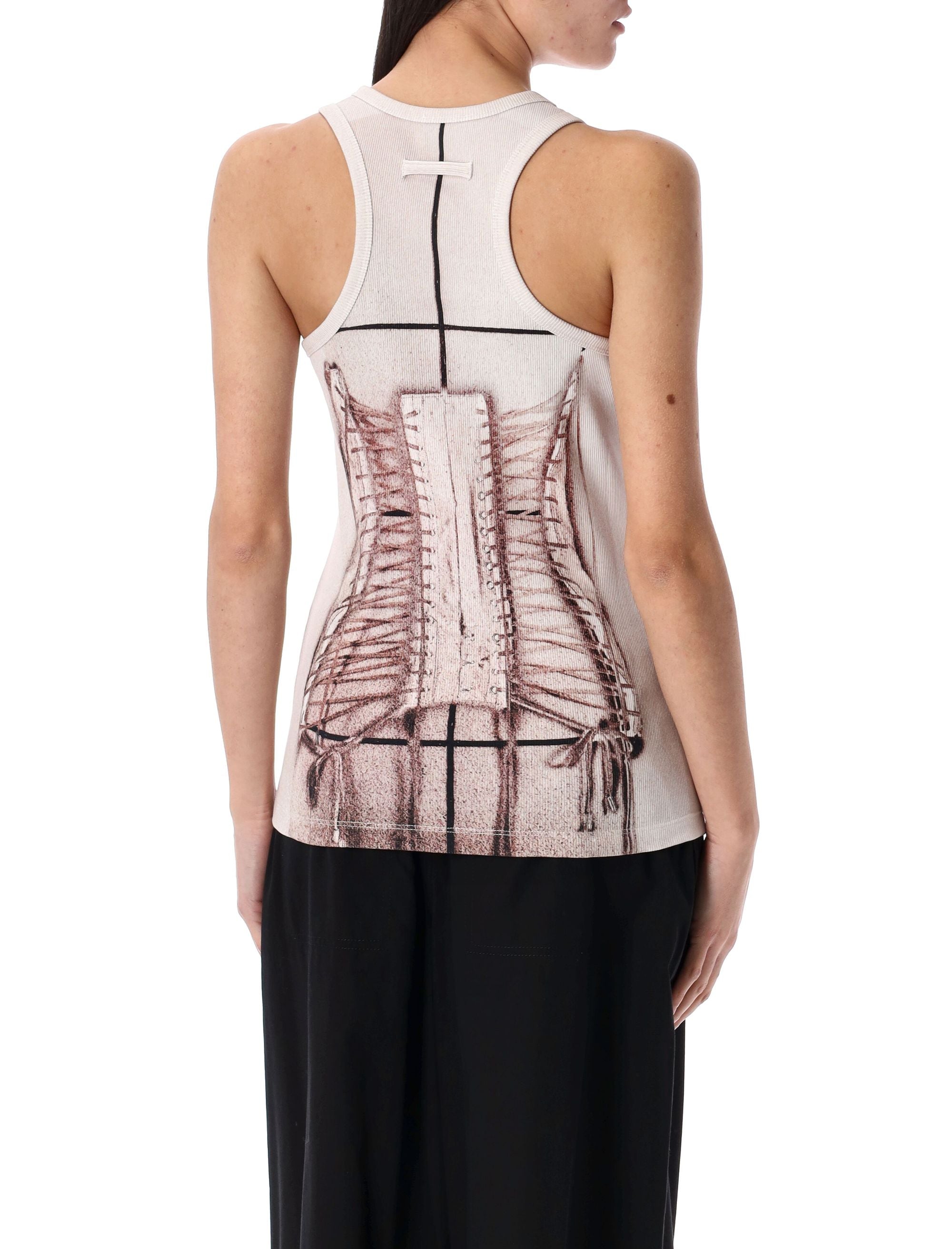 JEAN PAUL GAULTIER Corset Tank Top with Trompe L'Oeil Design - Size S