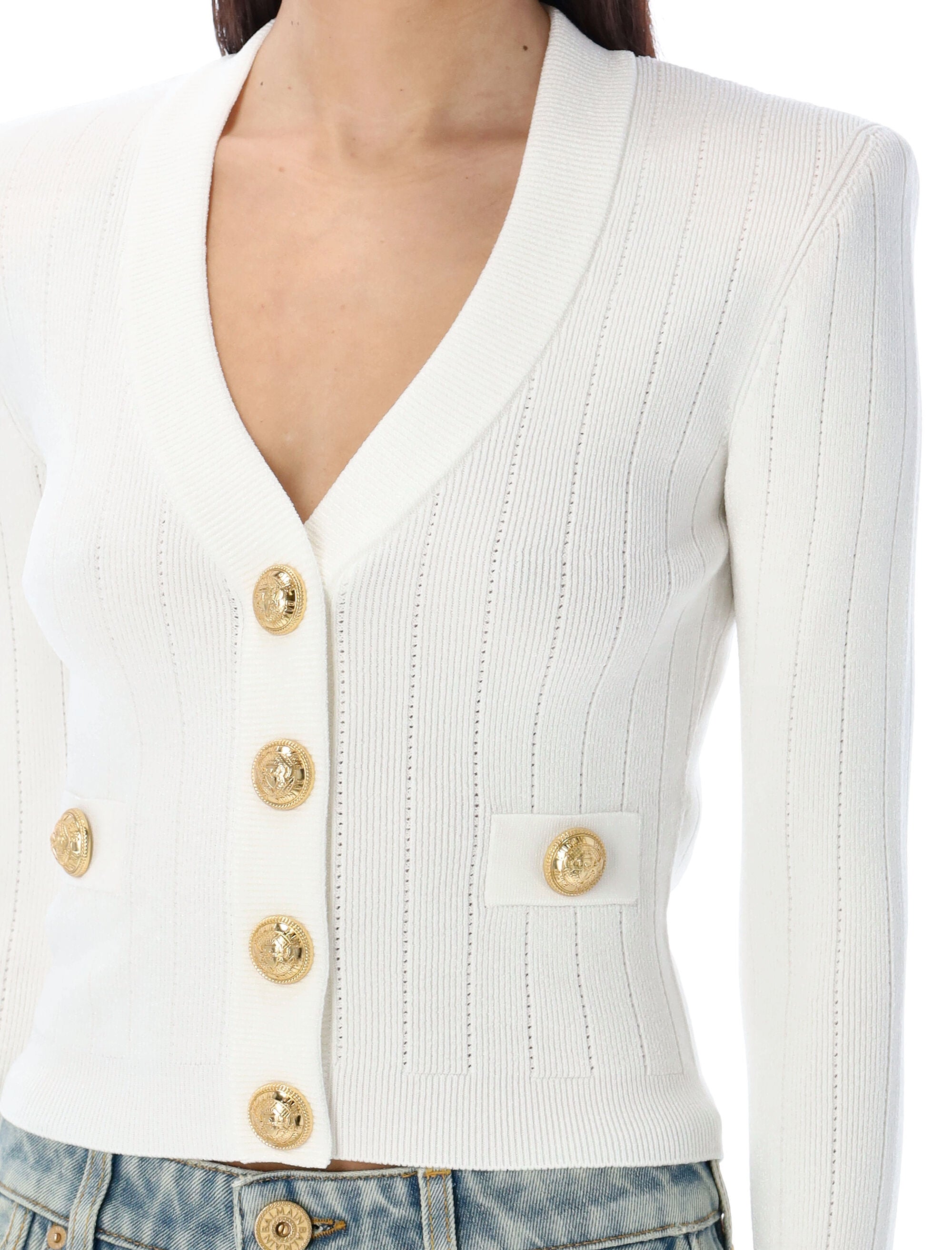 BALMAIN Gold Buttons Knit Cardigan - Size 36