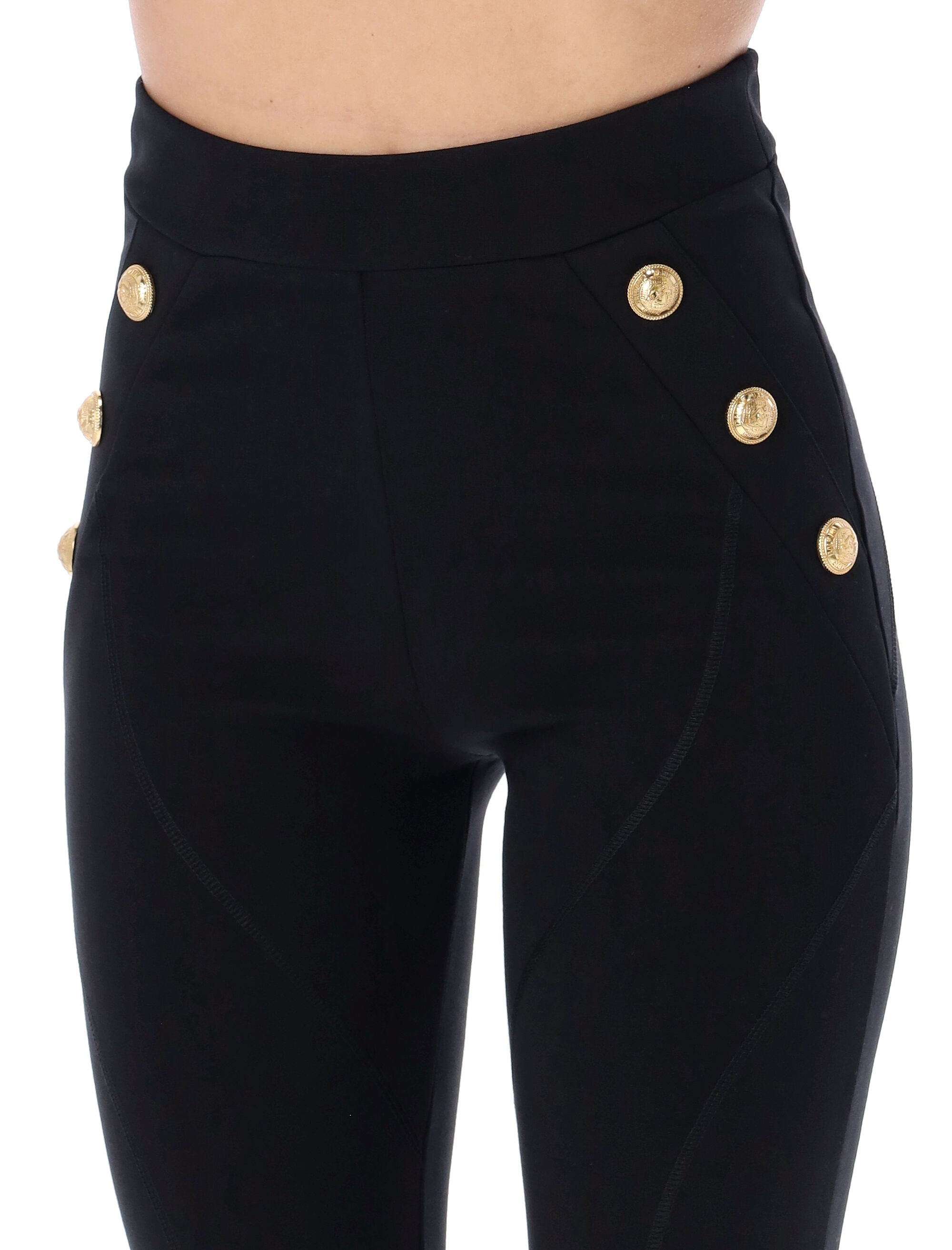 BALMAIN Women's Knit Leggings with 6 Decorative Buttons (Size S)
