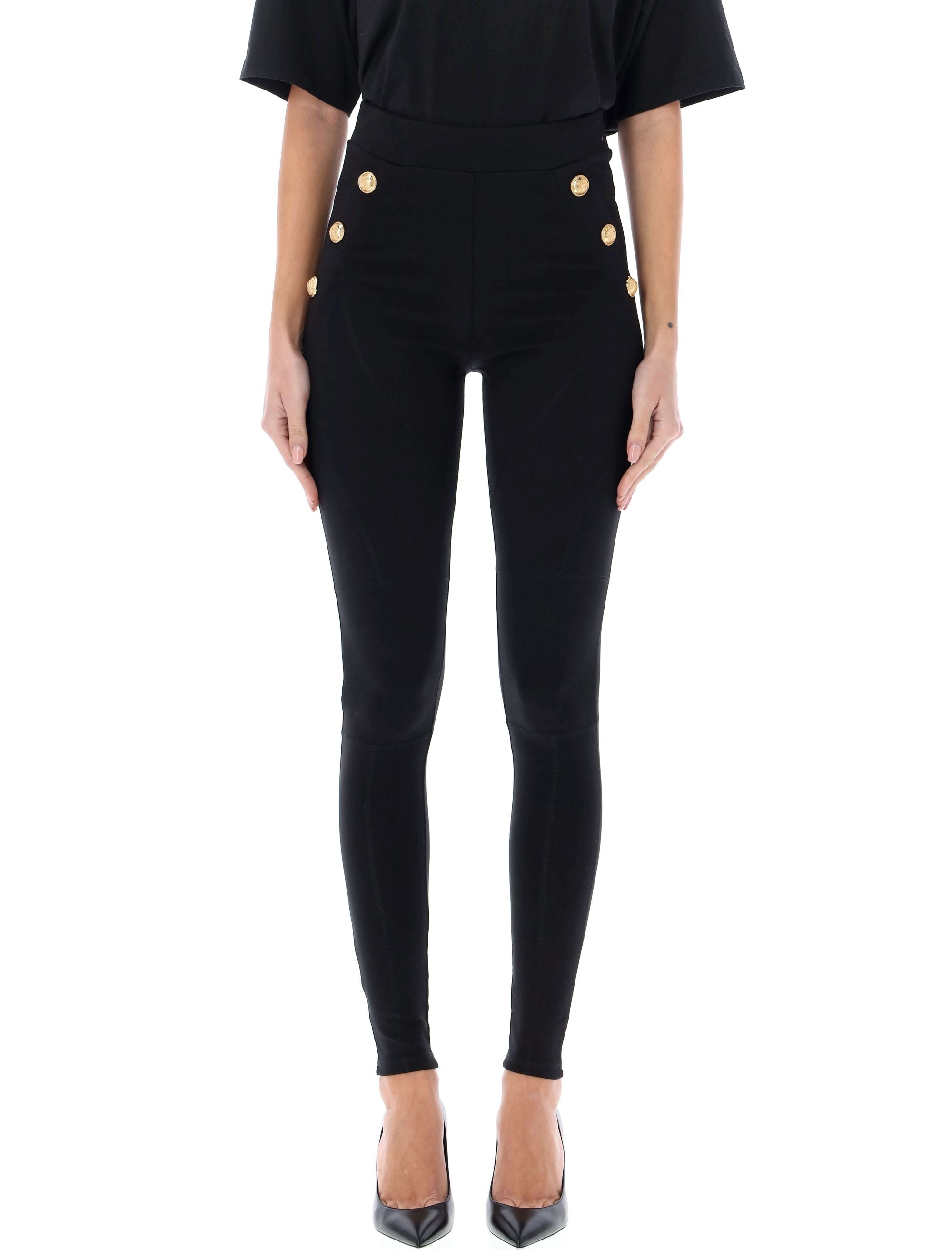 BALMAIN Women's Knit Leggings with 6 Decorative Buttons (Size S)