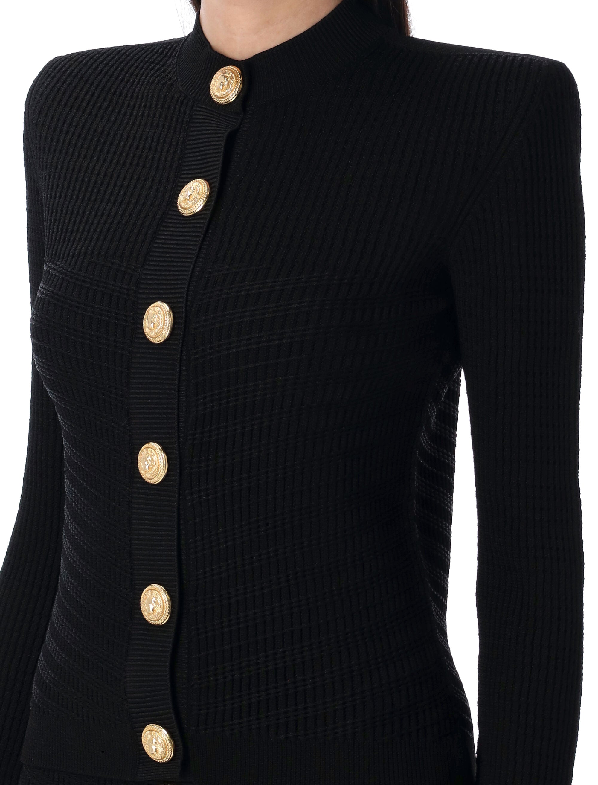 BALMAIN Knit Cardigan with Gold Buttons - Size 36