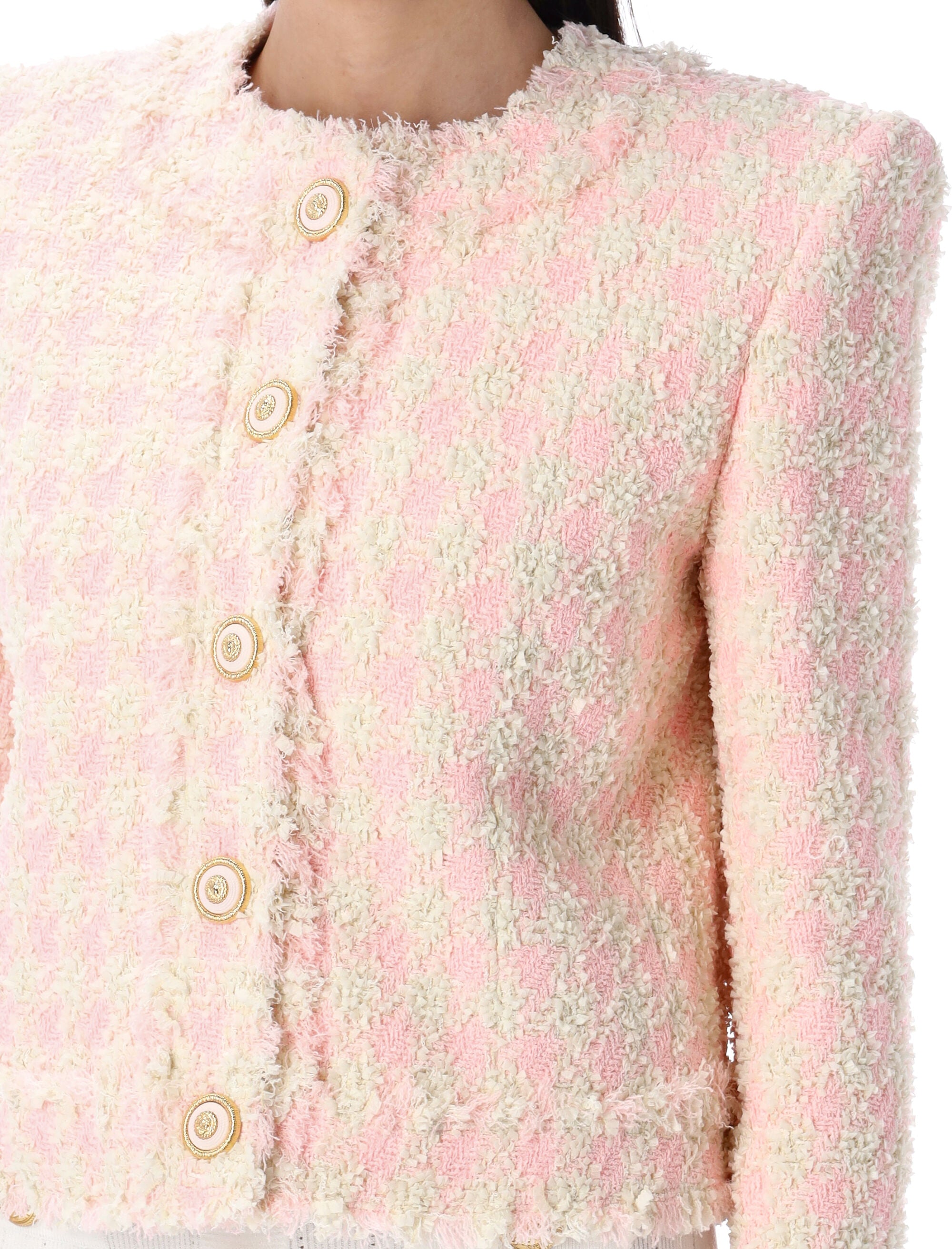 BALMAIN 5-Button Textured Tweed Jacket - Size 38