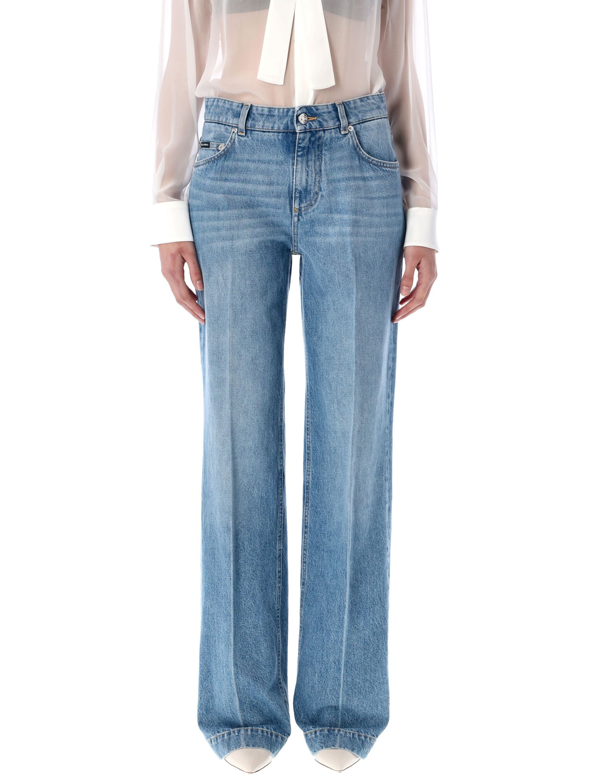 DOLCE & GABBANA Loose Denim Jeans with Pressed Pleat - Women's