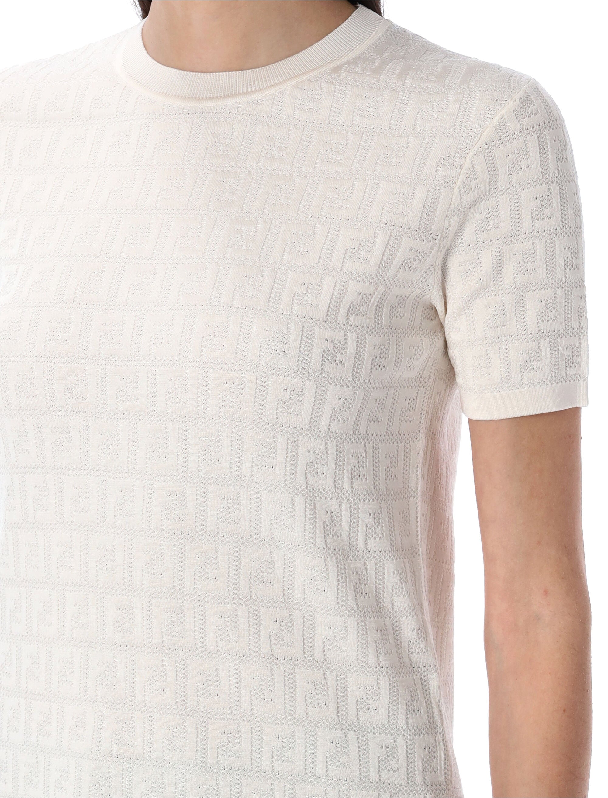 FENDI Slim Fit Lace Knit T-Shirt - Size 38