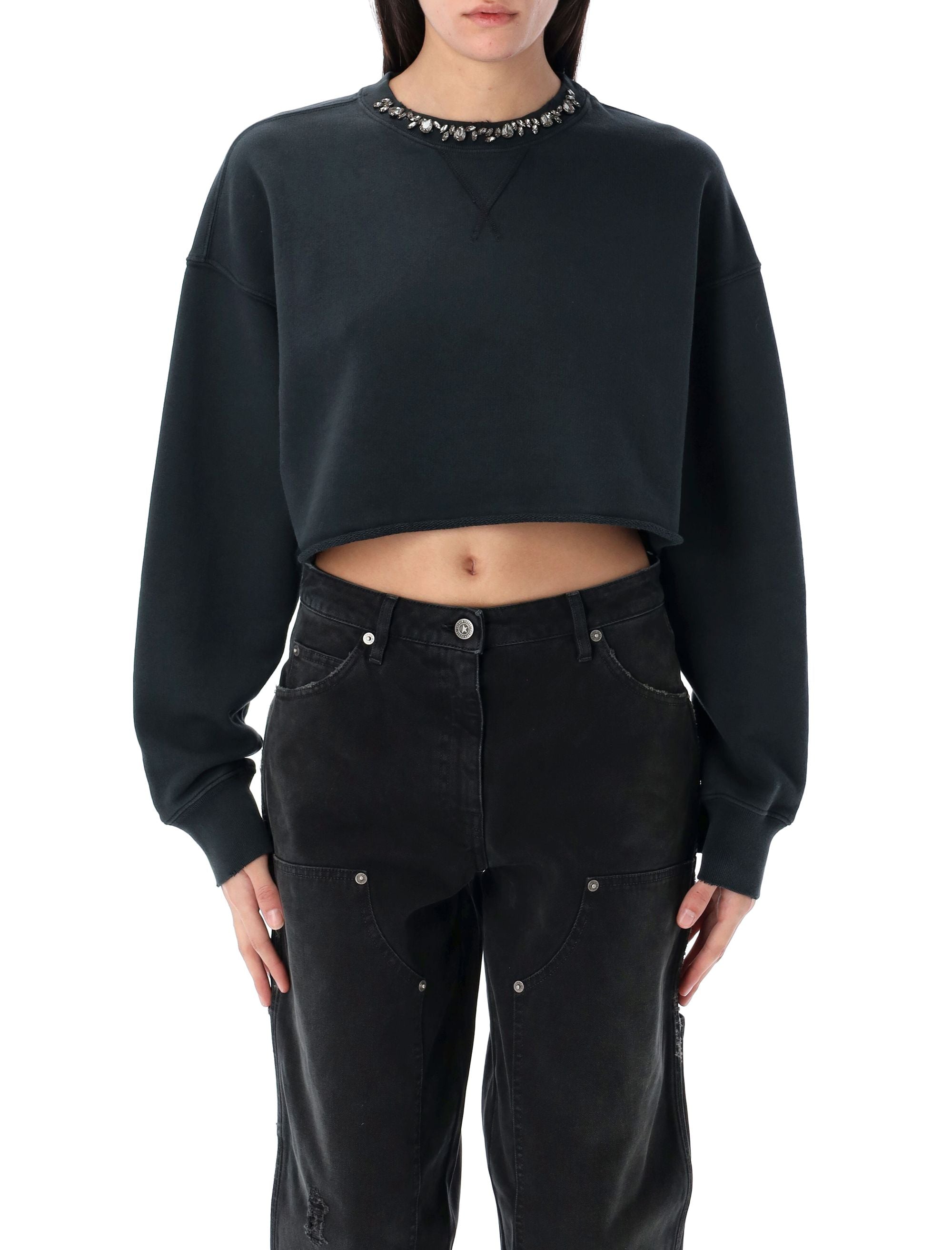 GOLDEN GOOSE Distressed Cropped Sweatshirt with Embellished Detail
