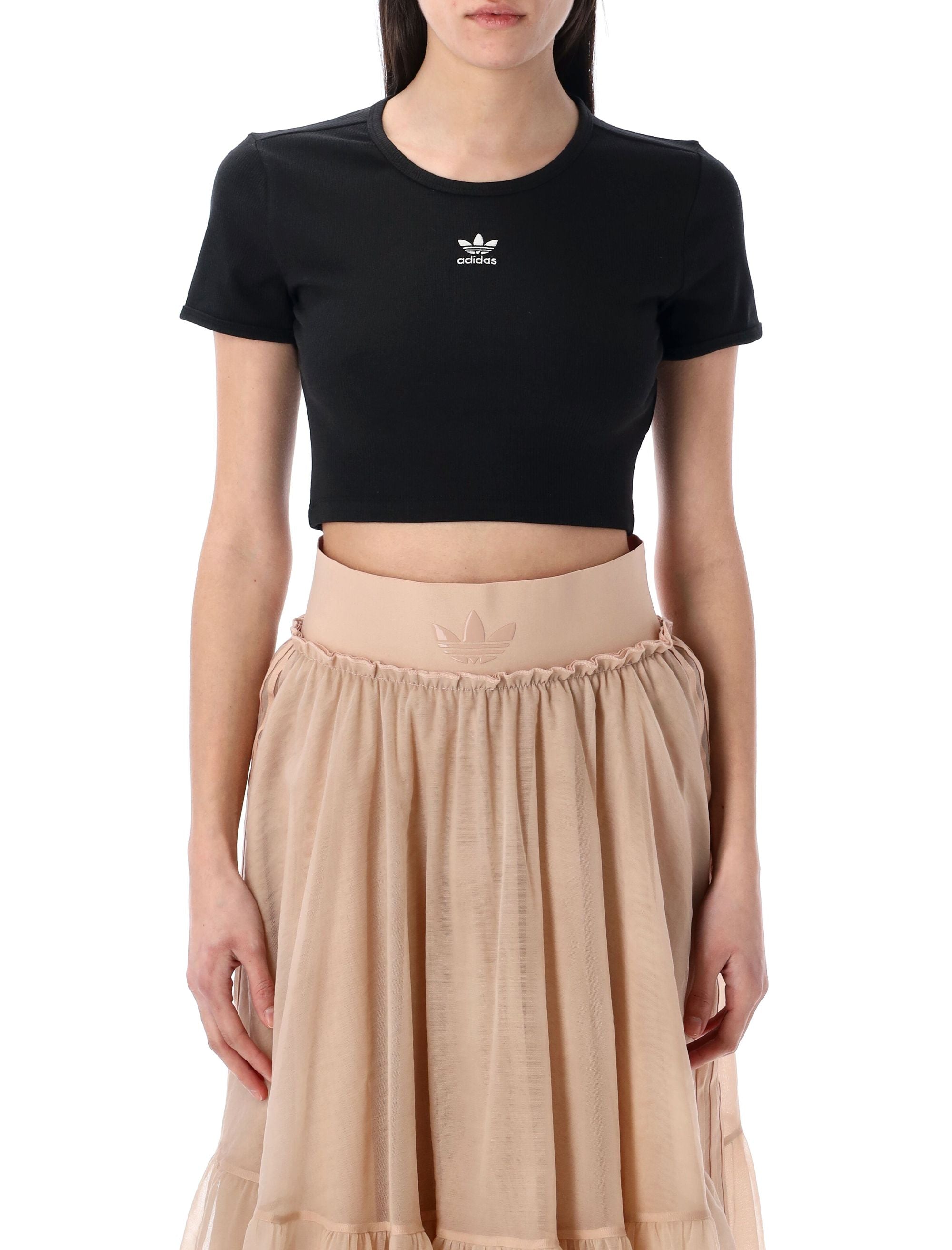 ADIDAS ORIGINALS Essential Ribbed Cropped T-Shirt - Women's Size S