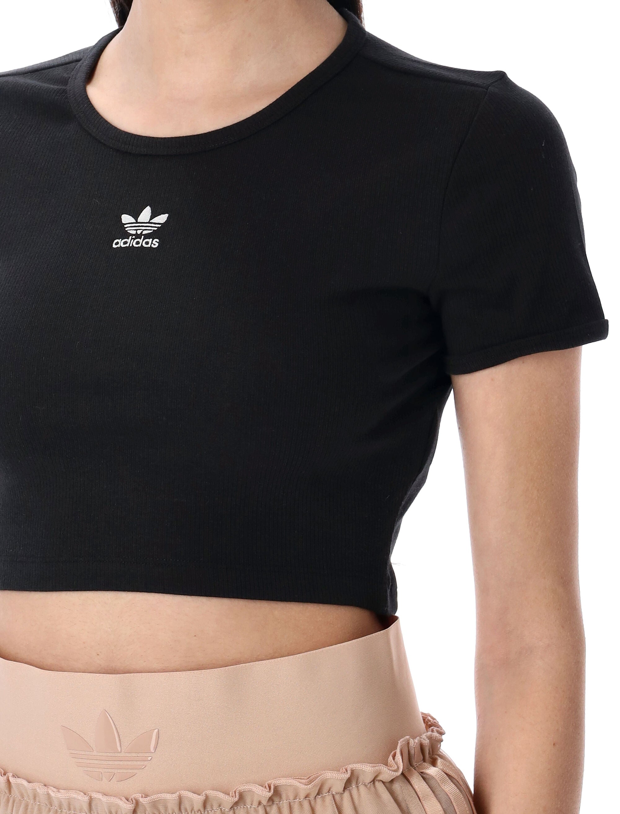 ADIDAS ORIGINALS Essential Ribbed Cropped T-Shirt - Women's Size S