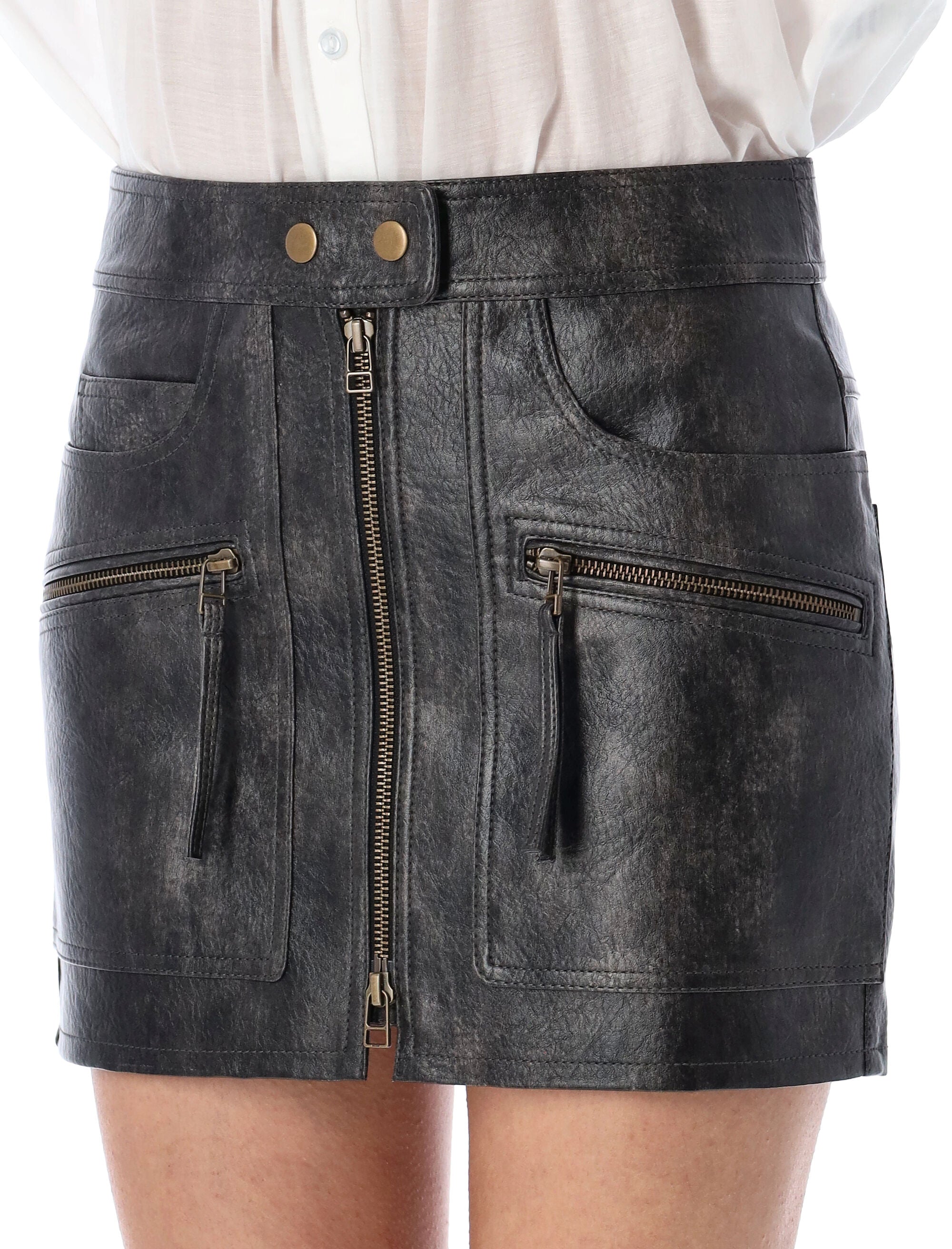 ISABEL MARANT ETOILE Faded Black Leather Mini Skirt