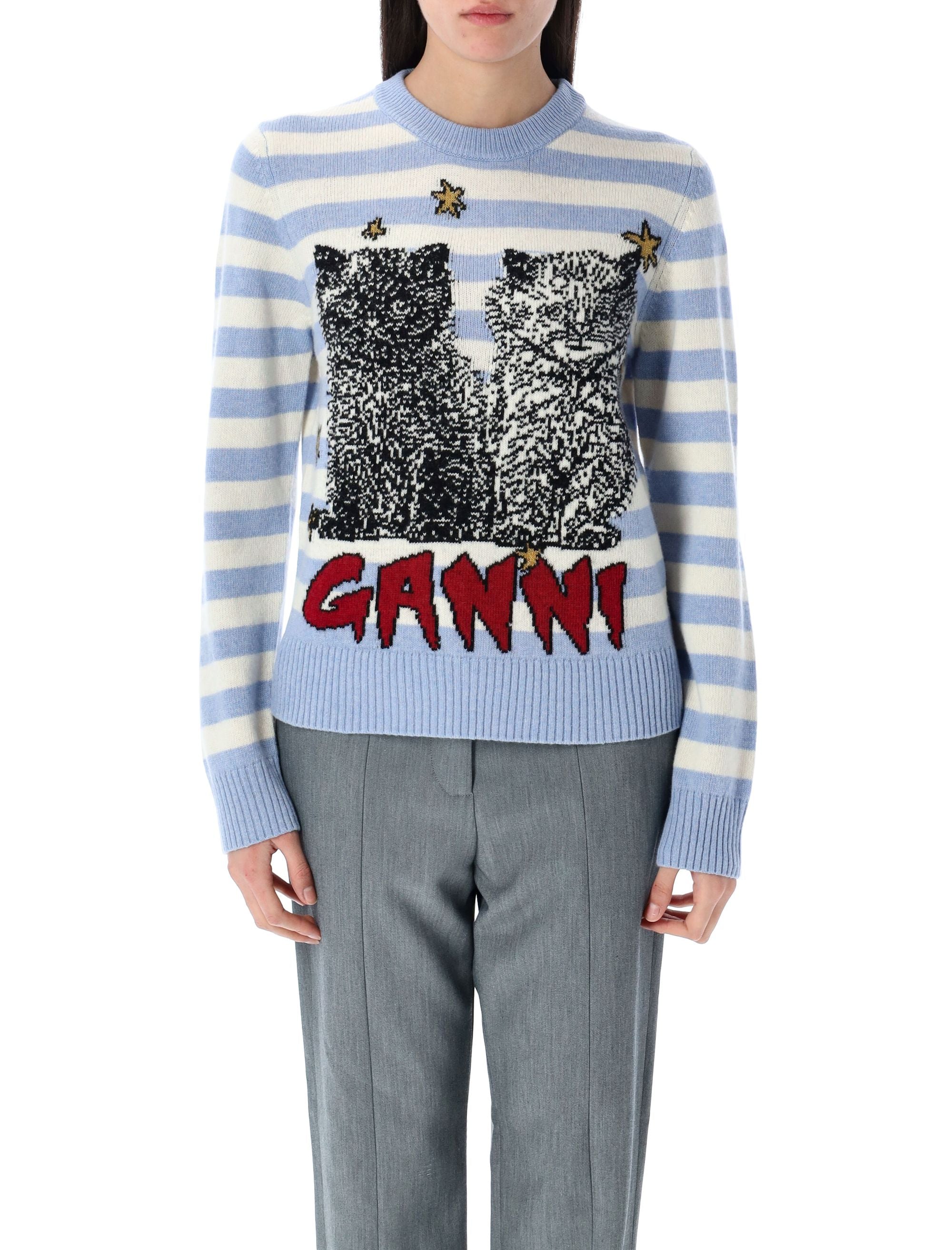 GANNI Striped Graphic Cat Jumper - Size S