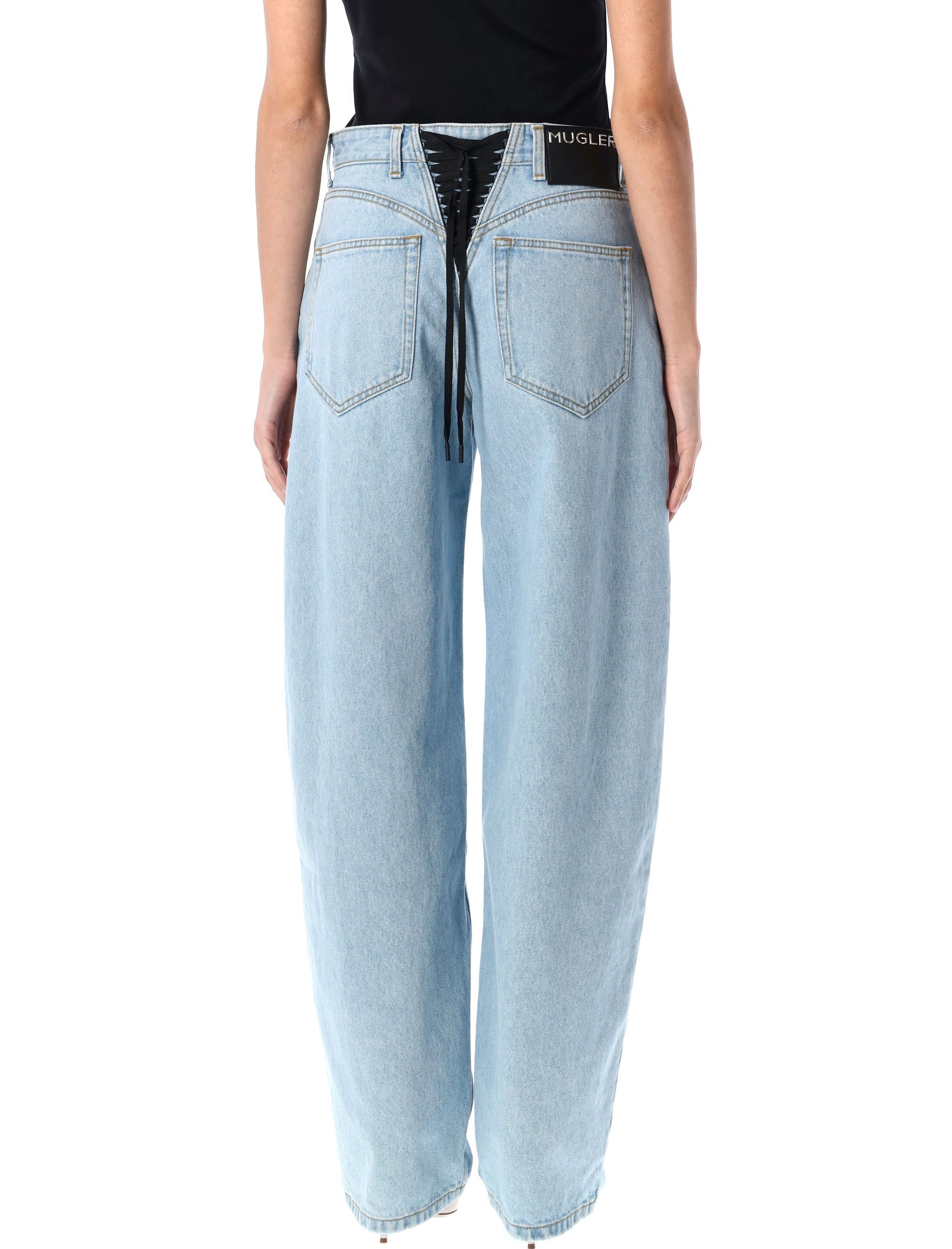 MUGLER Laced-Up Wide Leg Jeans - Size 26/27