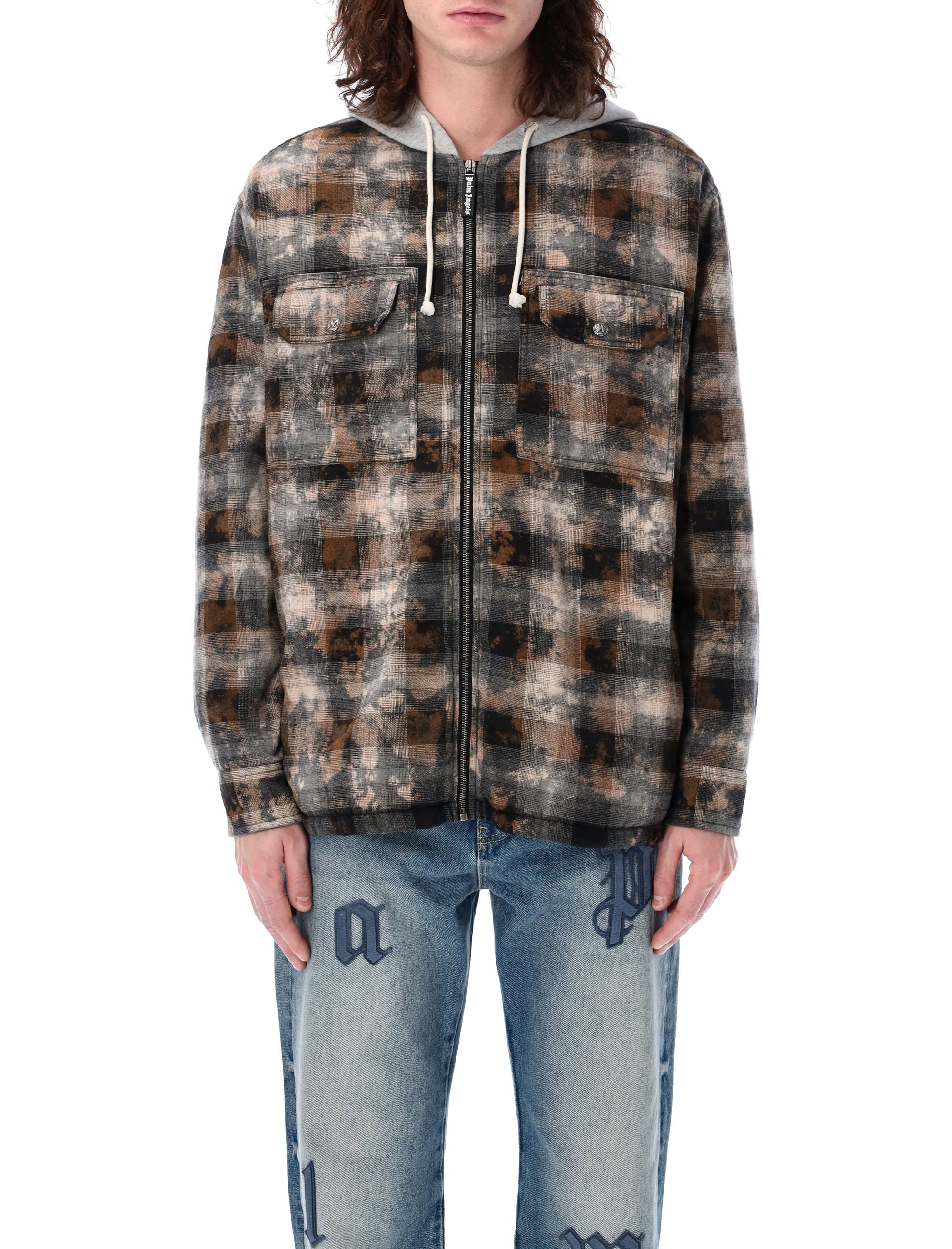 PALM ANGELS Curved Logo Check Padded Overshirt - Size 50