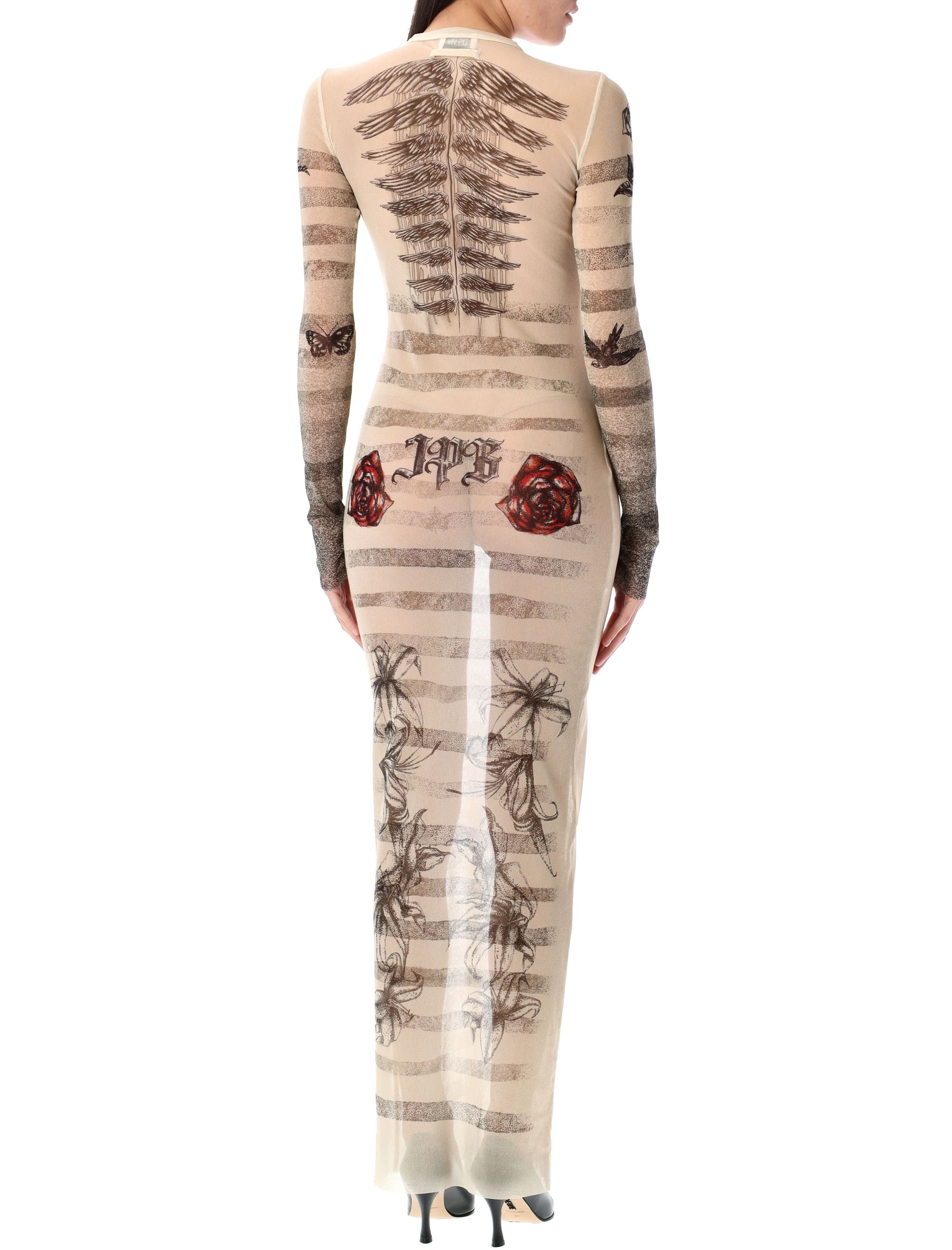 JEAN PAUL GAULTIER Mesh Tattoo Mariner Long Dress - Size S