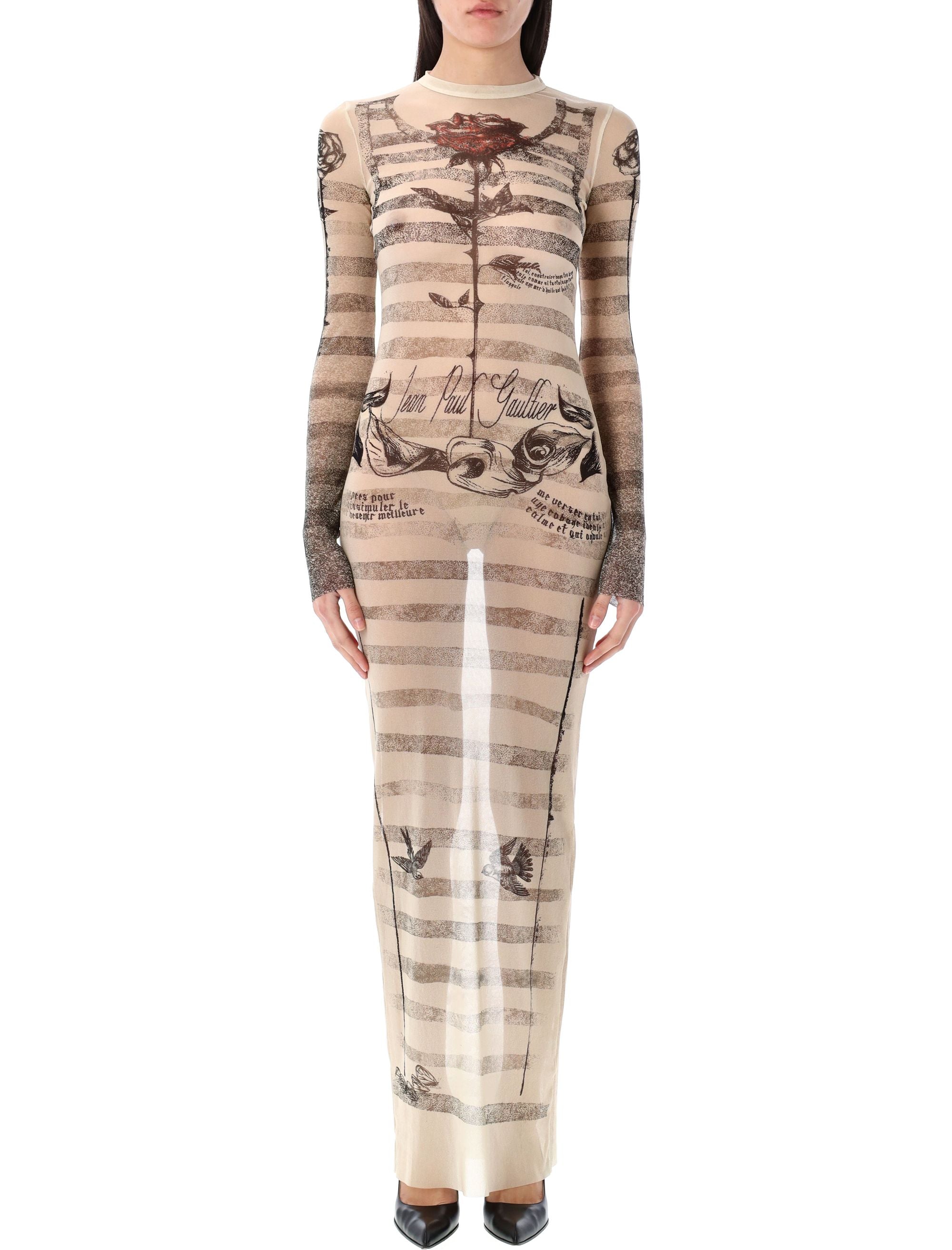 JEAN PAUL GAULTIER Mesh Tattoo Mariner Long Dress - Size S