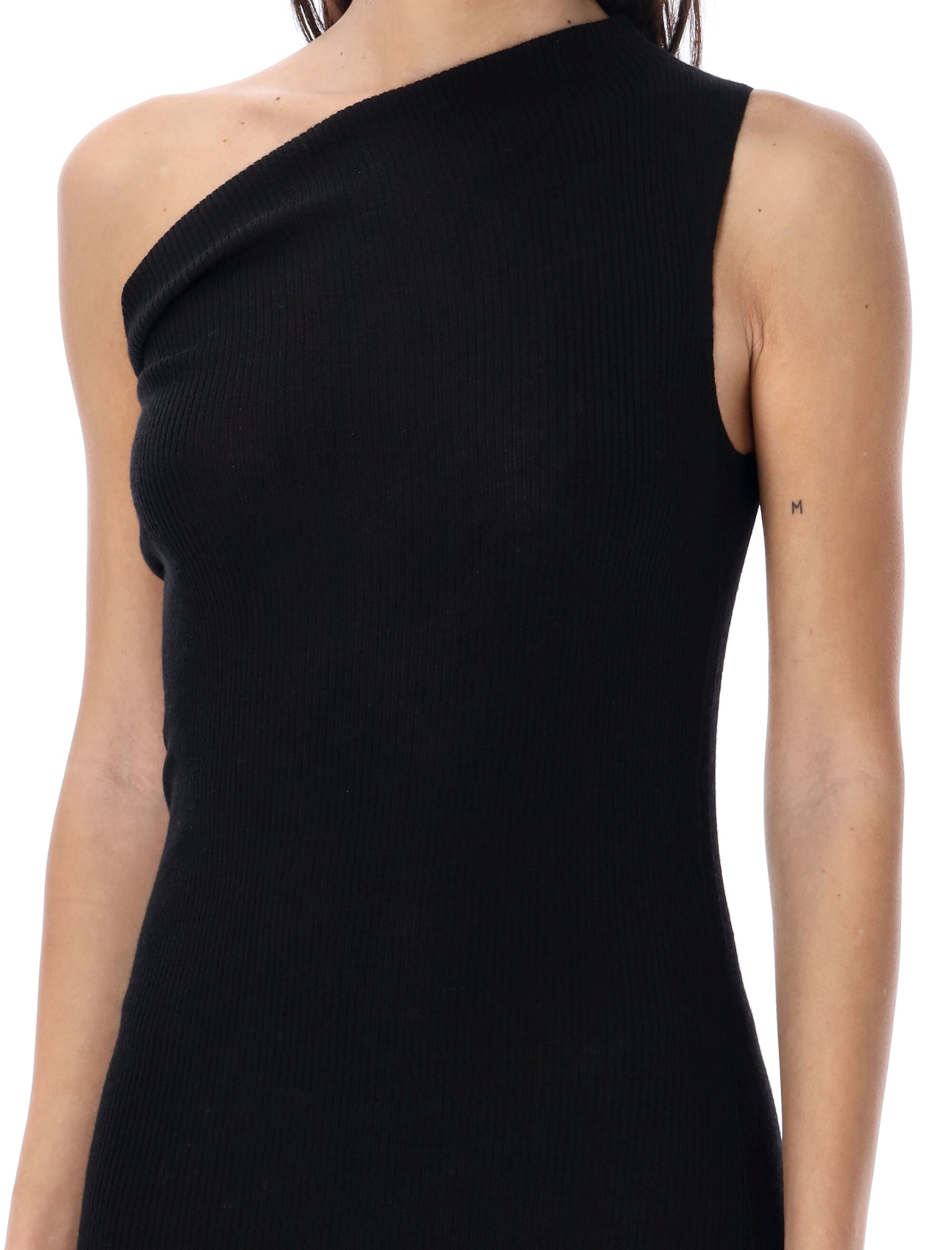 RICK OWENS One Shoulder Mini Rib Knit Dress