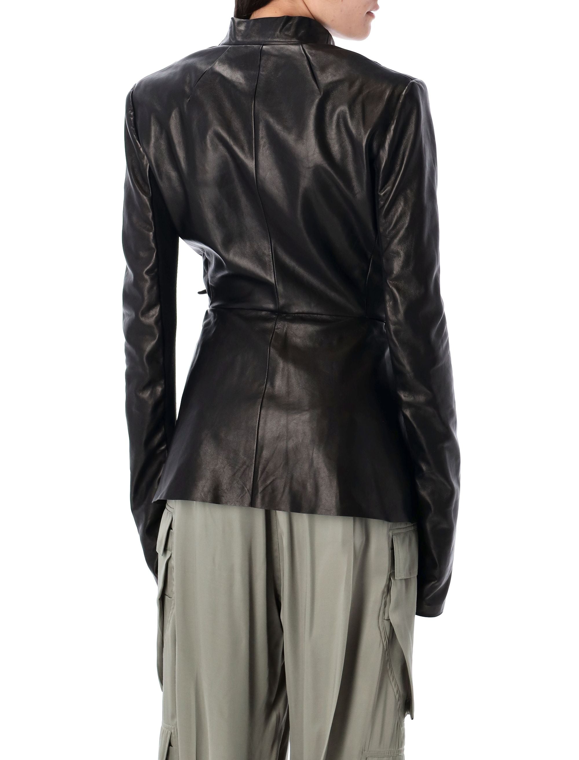 RICK OWENS Lamb Leather Long Sleeve Strutter Mini Dress