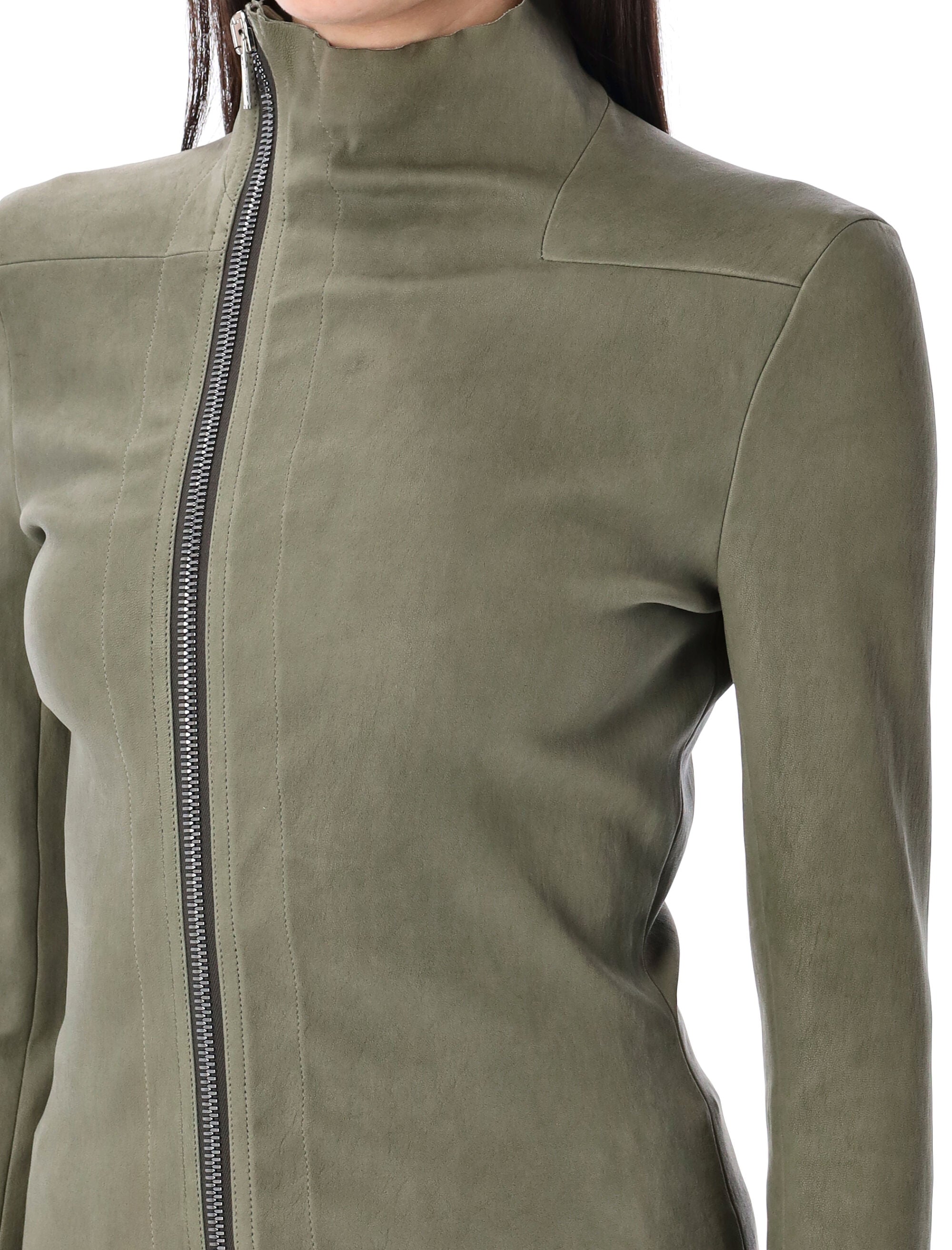 RICK OWENS Women’s Mini Leather Jacket with Asymmetrical Zip Closure - Size 42
