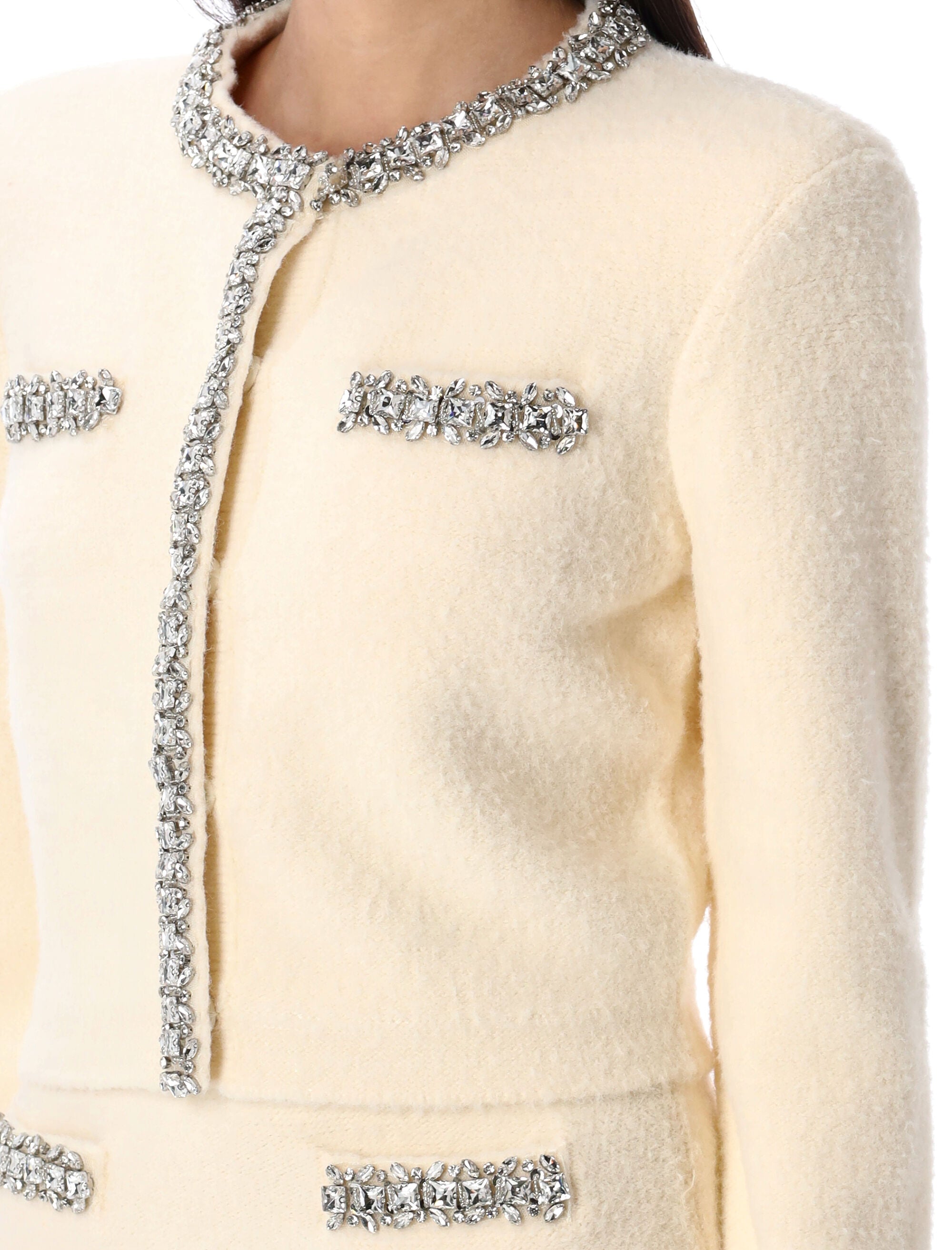 SELF-PORTRAIT Soft Knit Cardigan with Removable Shoulder Pads - Size M