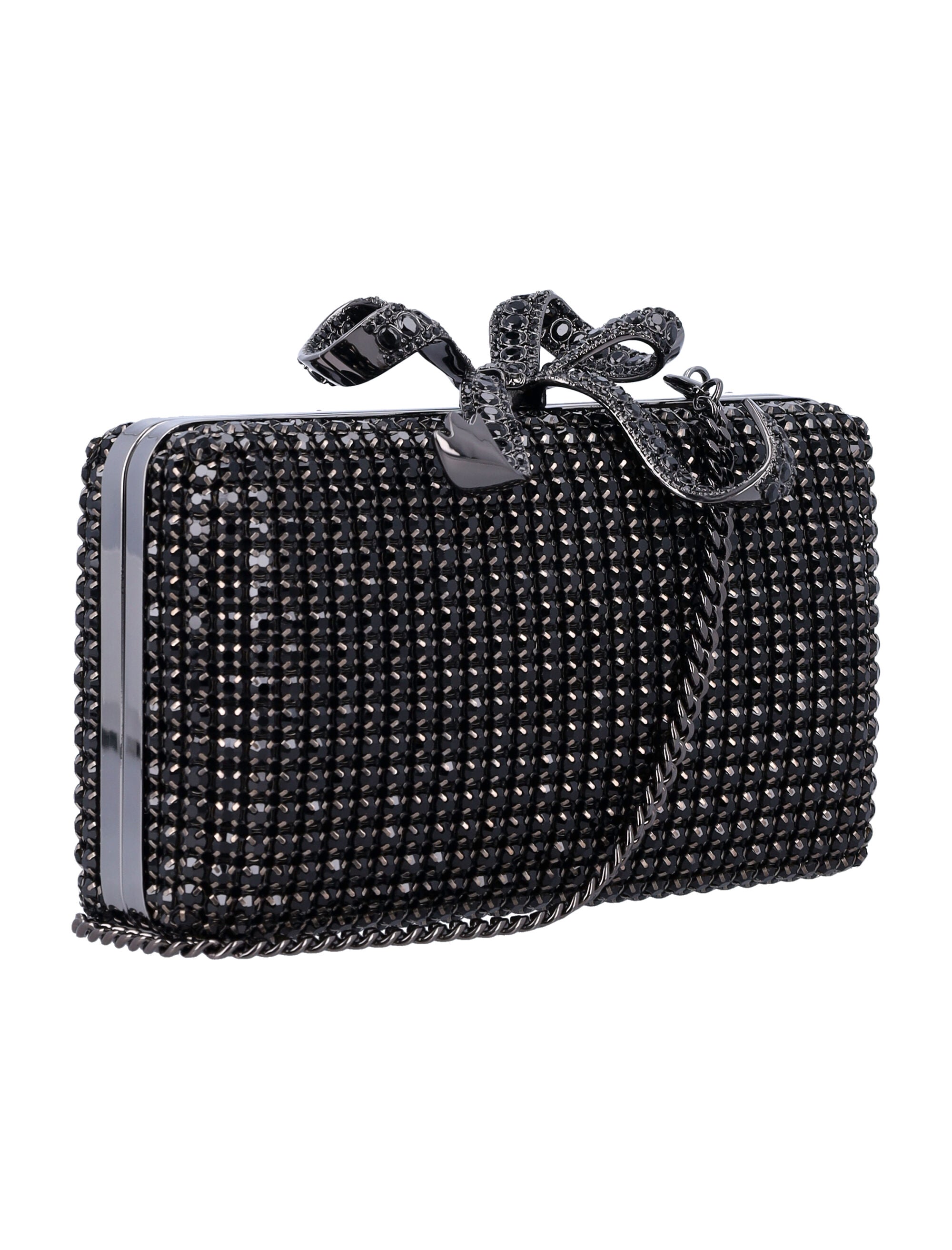 SELF-PORTRAIT Mini Crystal Box Clutch with Removable Chain