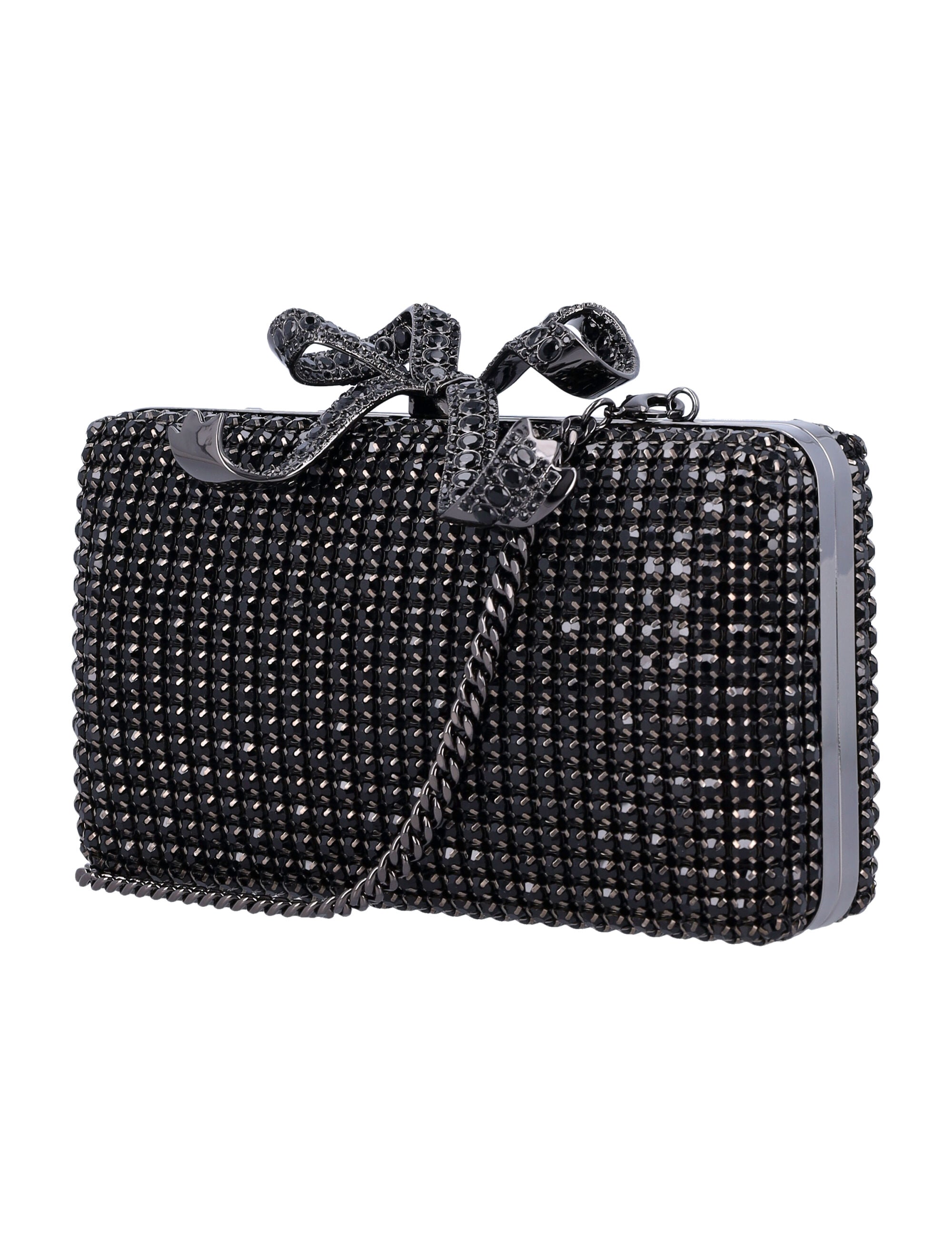 SELF-PORTRAIT Mini Crystal Box Clutch with Removable Chain