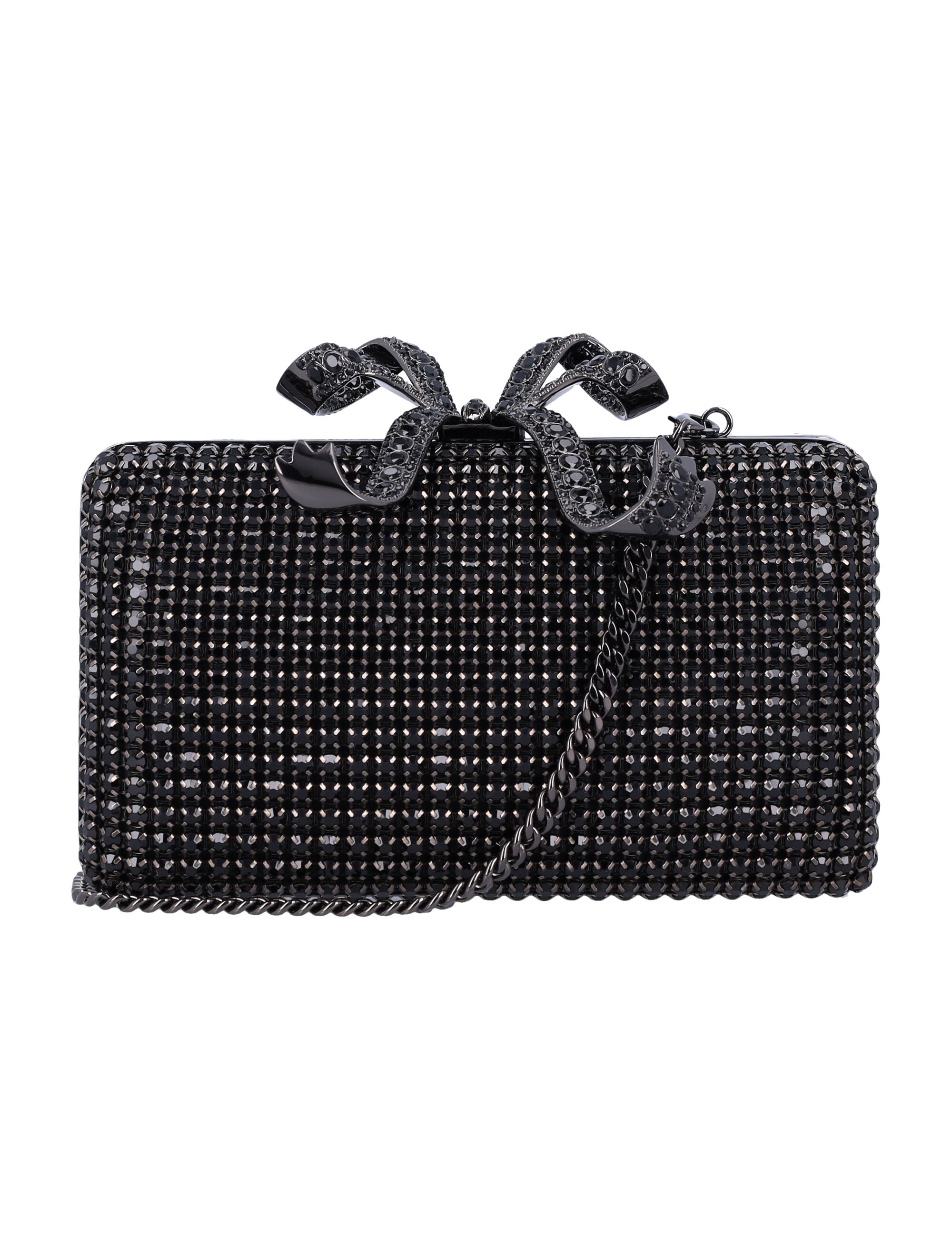 SELF-PORTRAIT Mini Crystal Box Clutch with Removable Chain