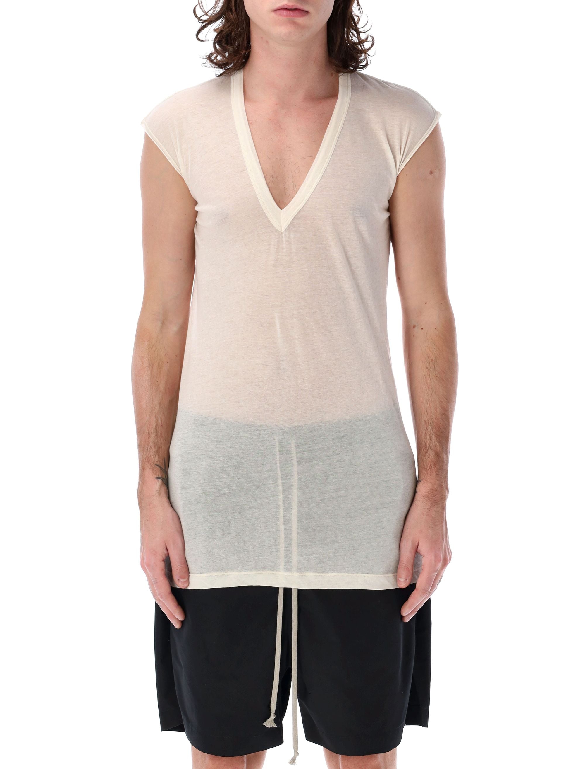 RICK OWENS Deep V Neck Sleeveless T-Shirt - Men's Size M
