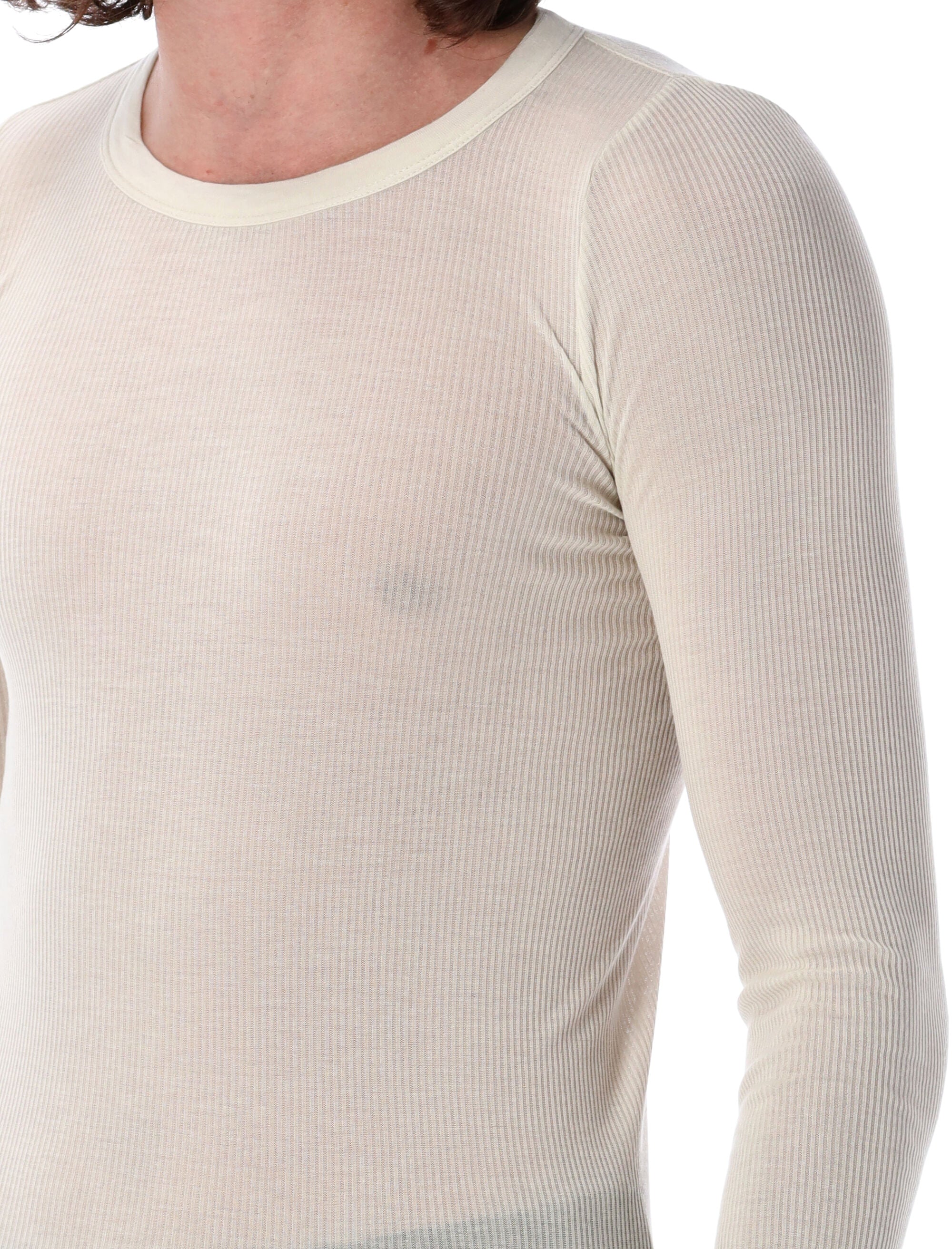 RICK OWENS Ribbed Crewneck Tee with Long Sleeves - Size L