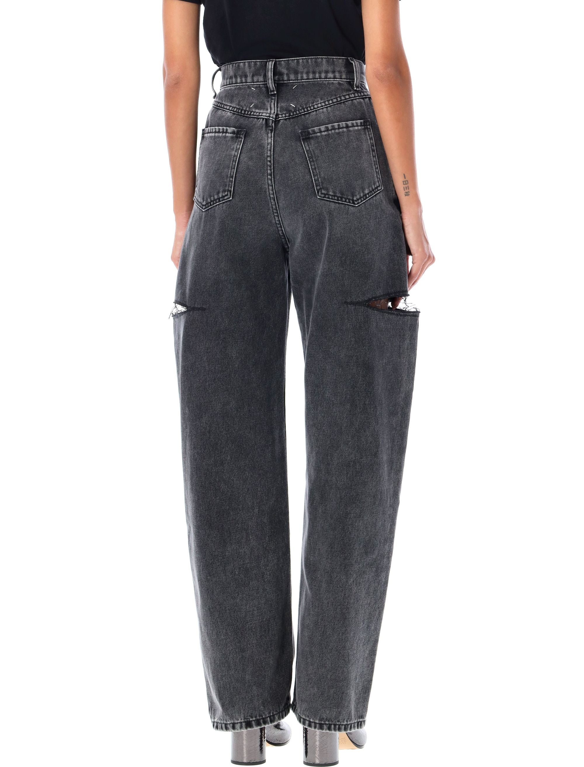 MAISON MARGIELA High-Rise Cut-Out Wide-Leg Denim Pants - Size 38