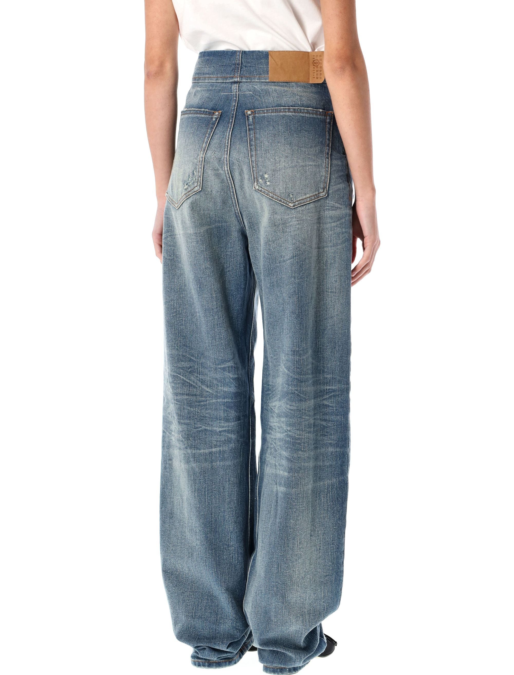 MM6 MAISON MARGIELA High Rise Distressed Wide Leg Denim Pants - Size 26